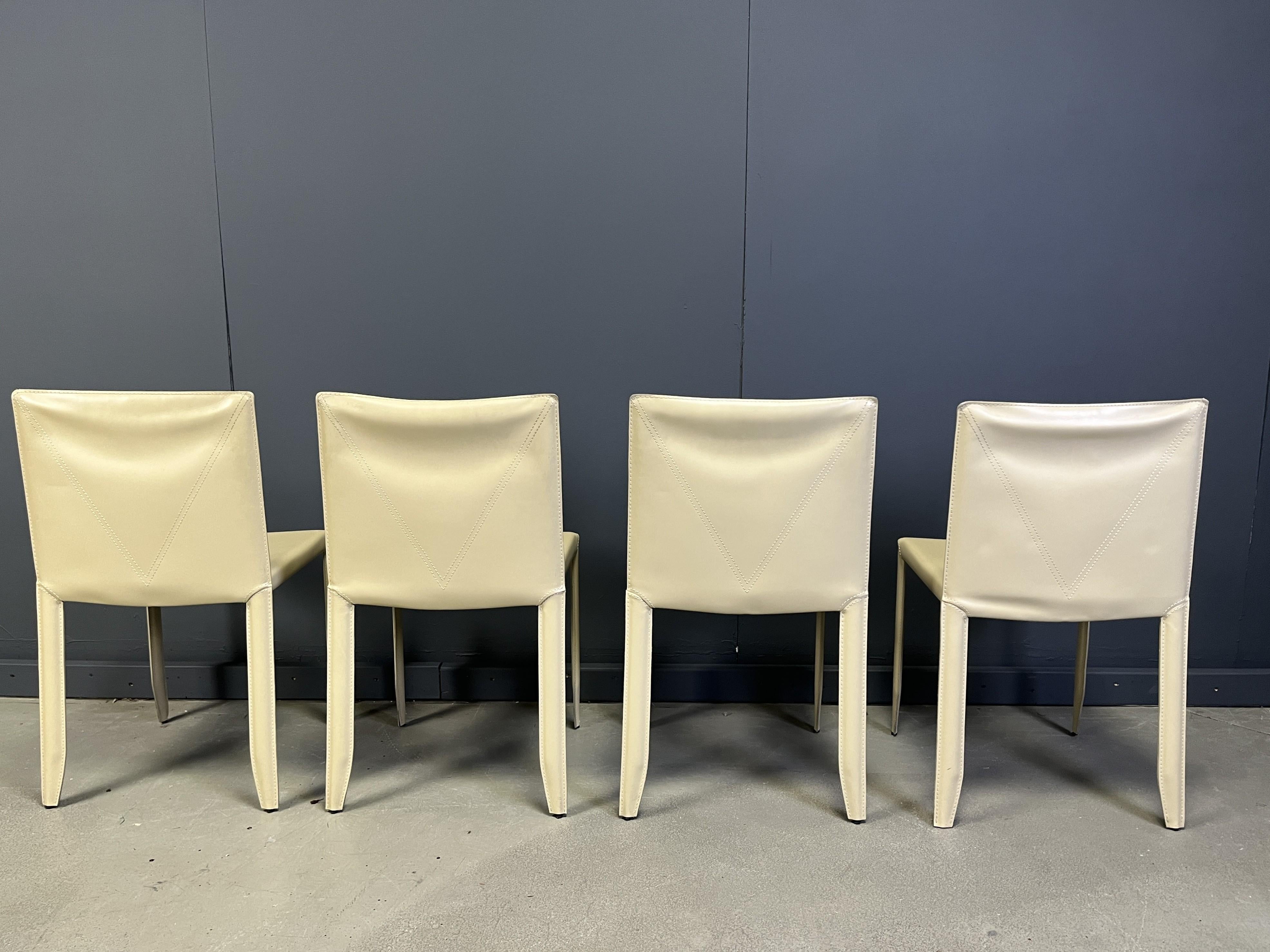 Fine XX secolo Sedie da pranzo in pelle beige di Cattelan Italia, set di 4 - anni '80 in vendita