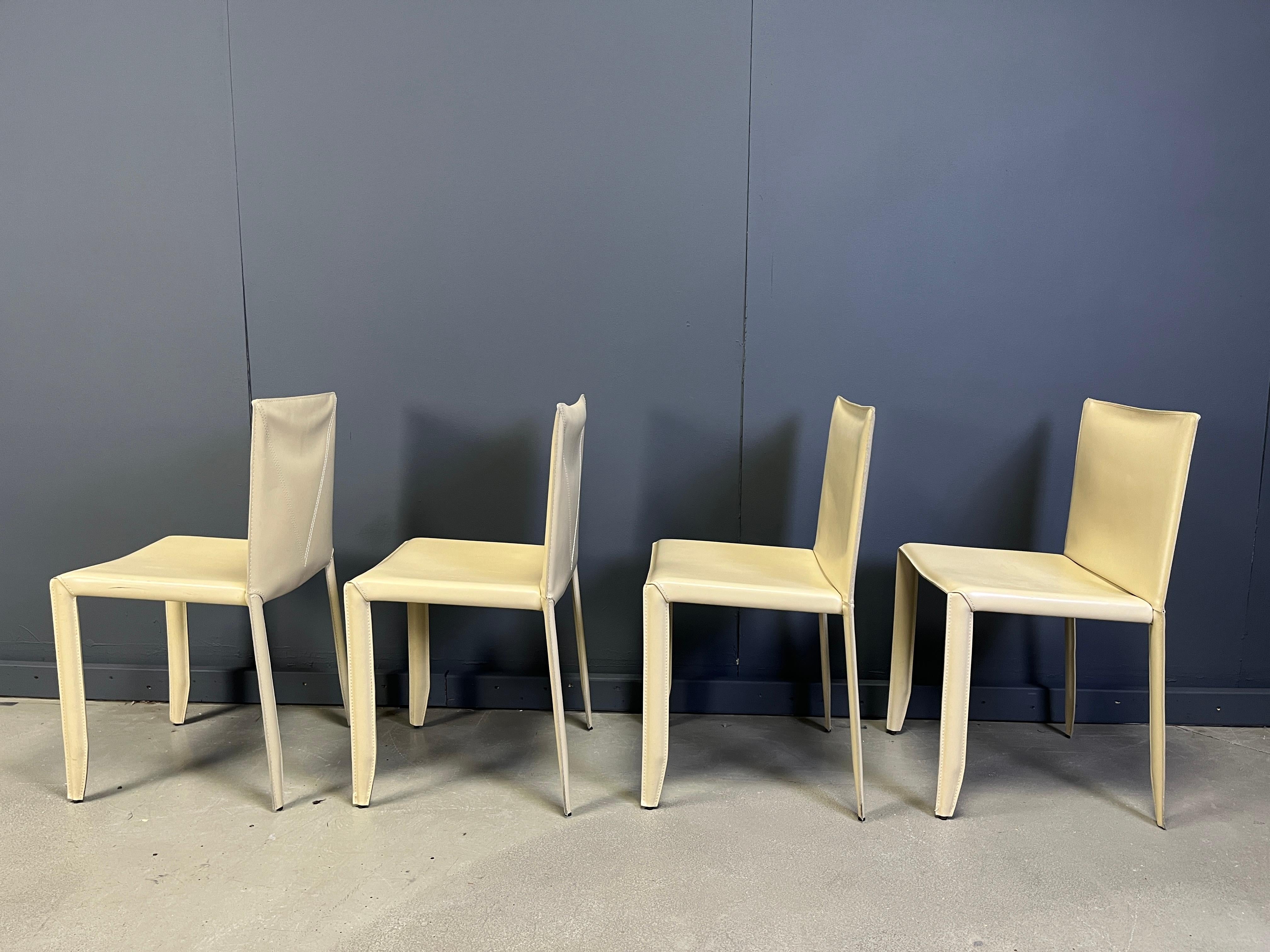 Pelle Sedie da pranzo in pelle beige di Cattelan Italia, set di 4 - anni '80 in vendita