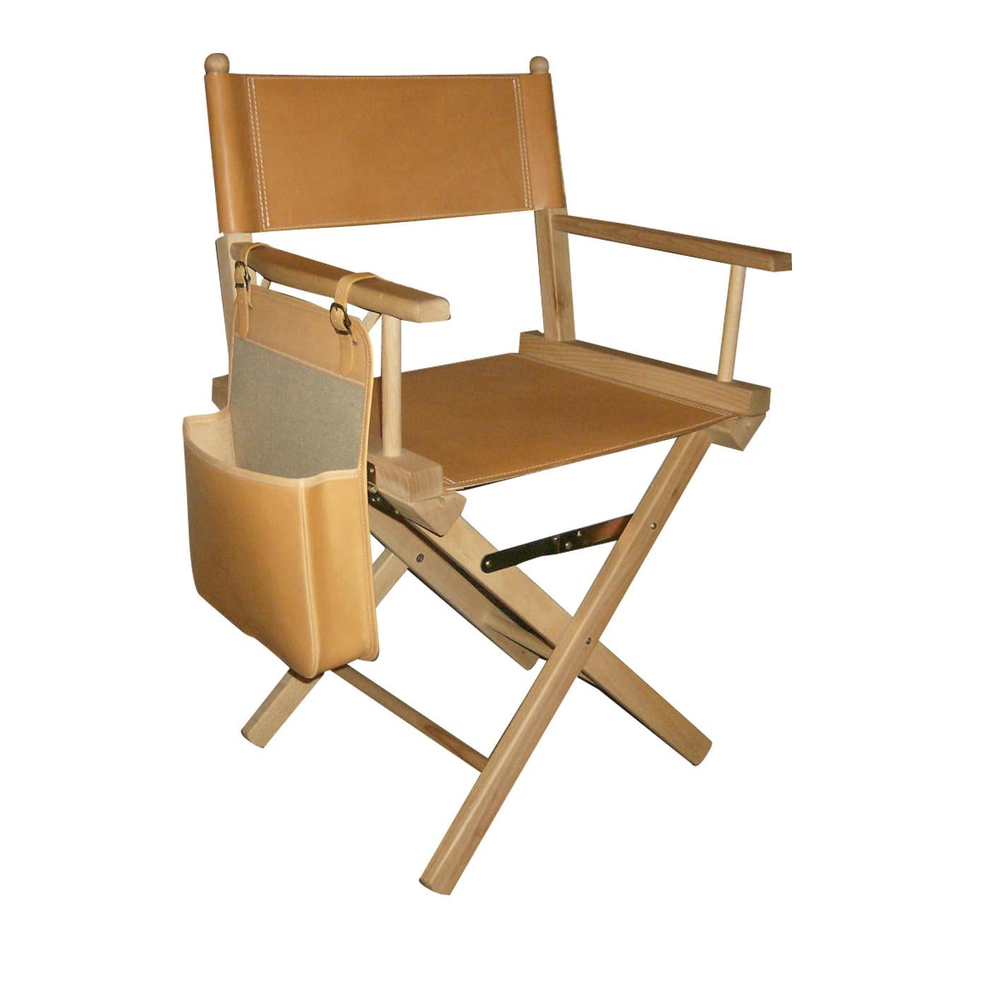 Beige Leather Director's Chair For Sale