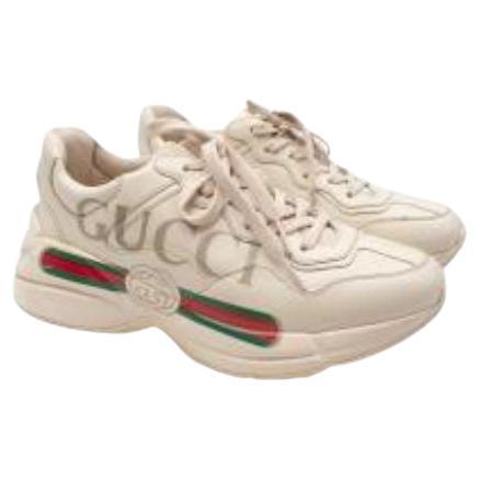 Gucci Beige Leather Logo Rhyton Sneakers For Sale