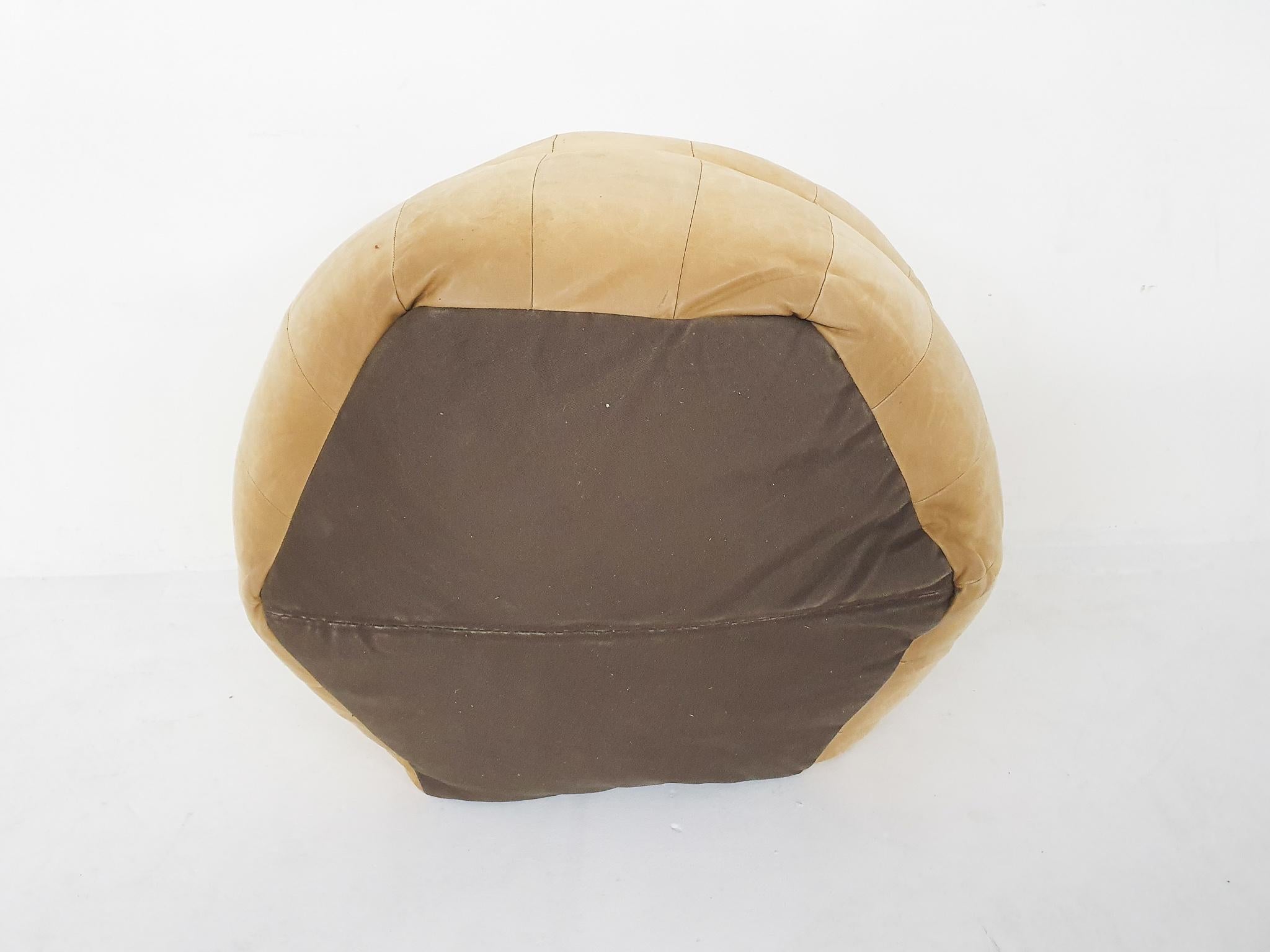 20th Century Beige leather patchwork bean bag, in the style of De Sede, 1960's
