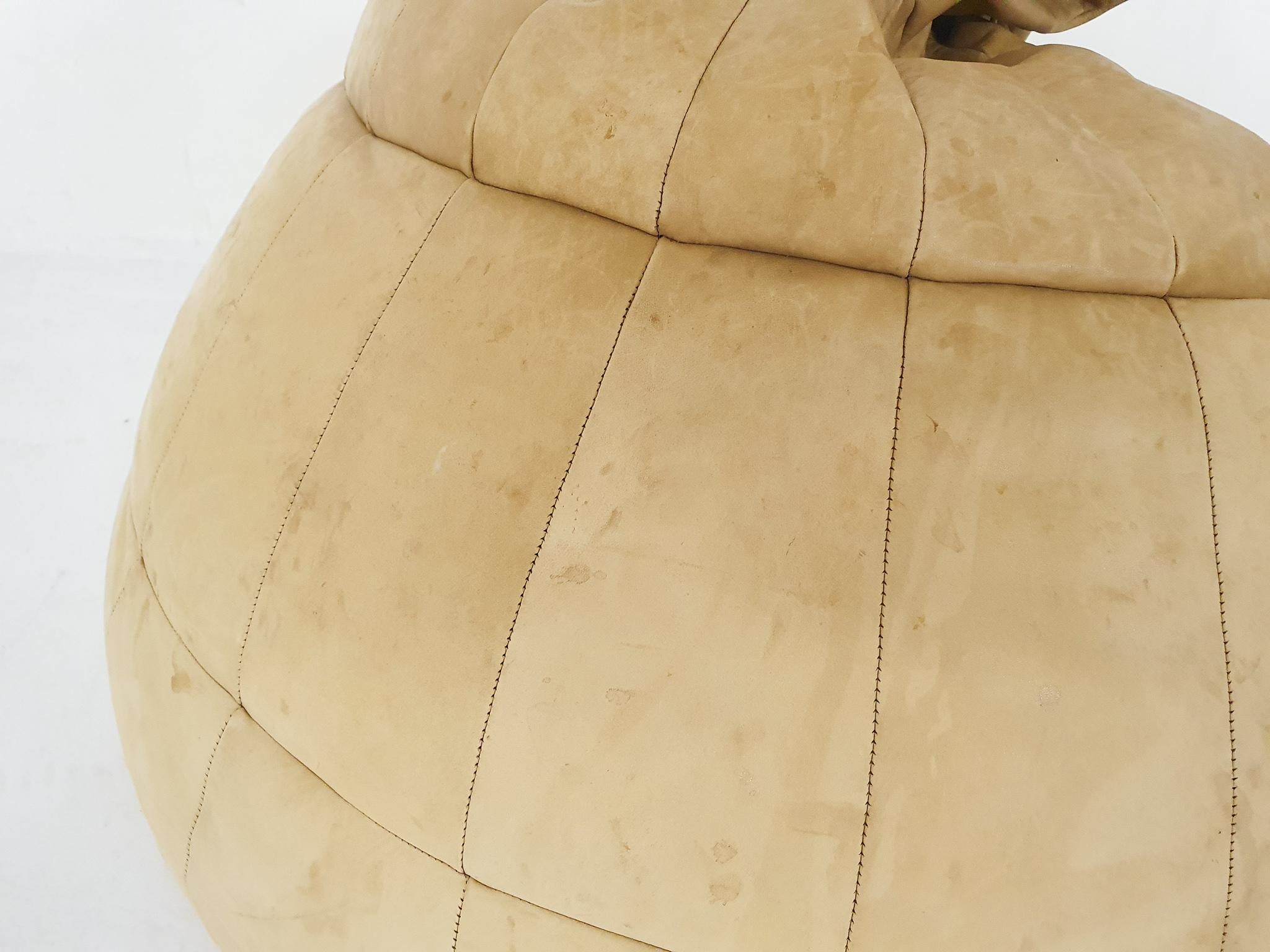 Leather Beige leather patchwork bean bag, in the style of De Sede, 1960's