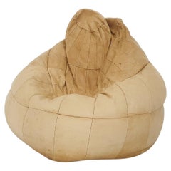 Retro Beige leather patchwork bean bag, in the style of De Sede, 1960's