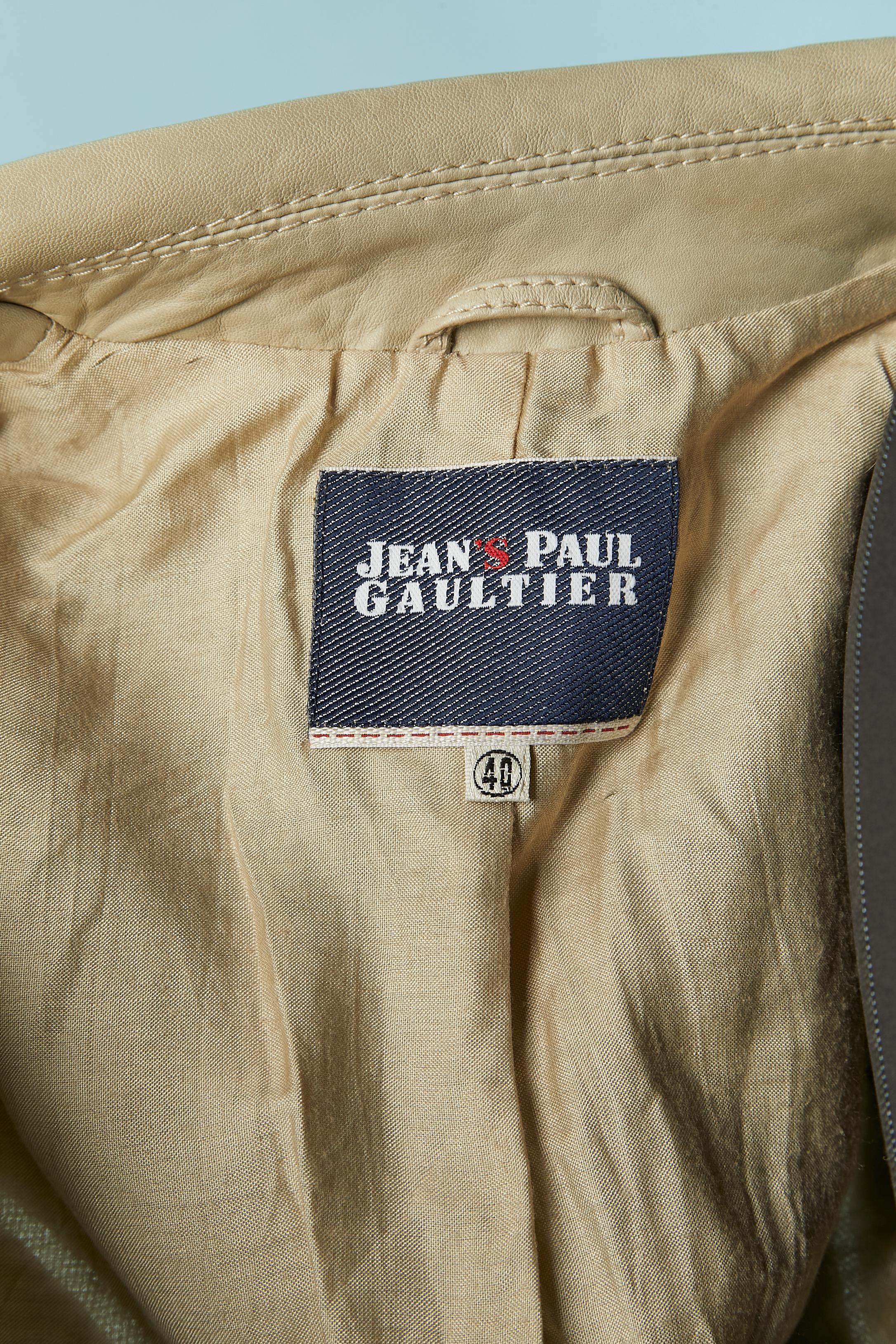 Beige leather single breasted jacket with top-stitching Jean-Paul Gaultier Jeans For Sale 6