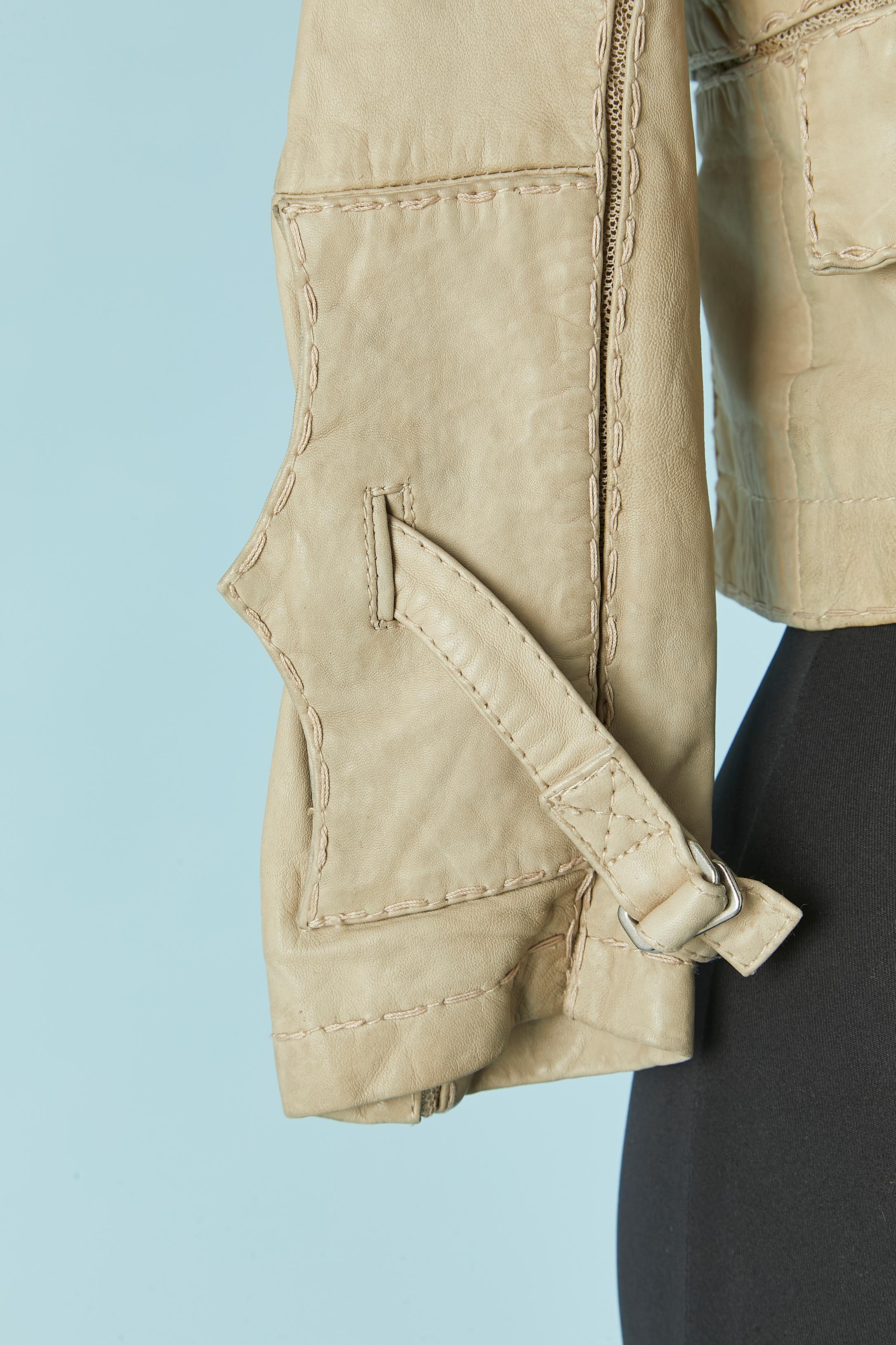 Beige leather single breasted jacket with top-stitching Jean-Paul Gaultier Jeans For Sale 1