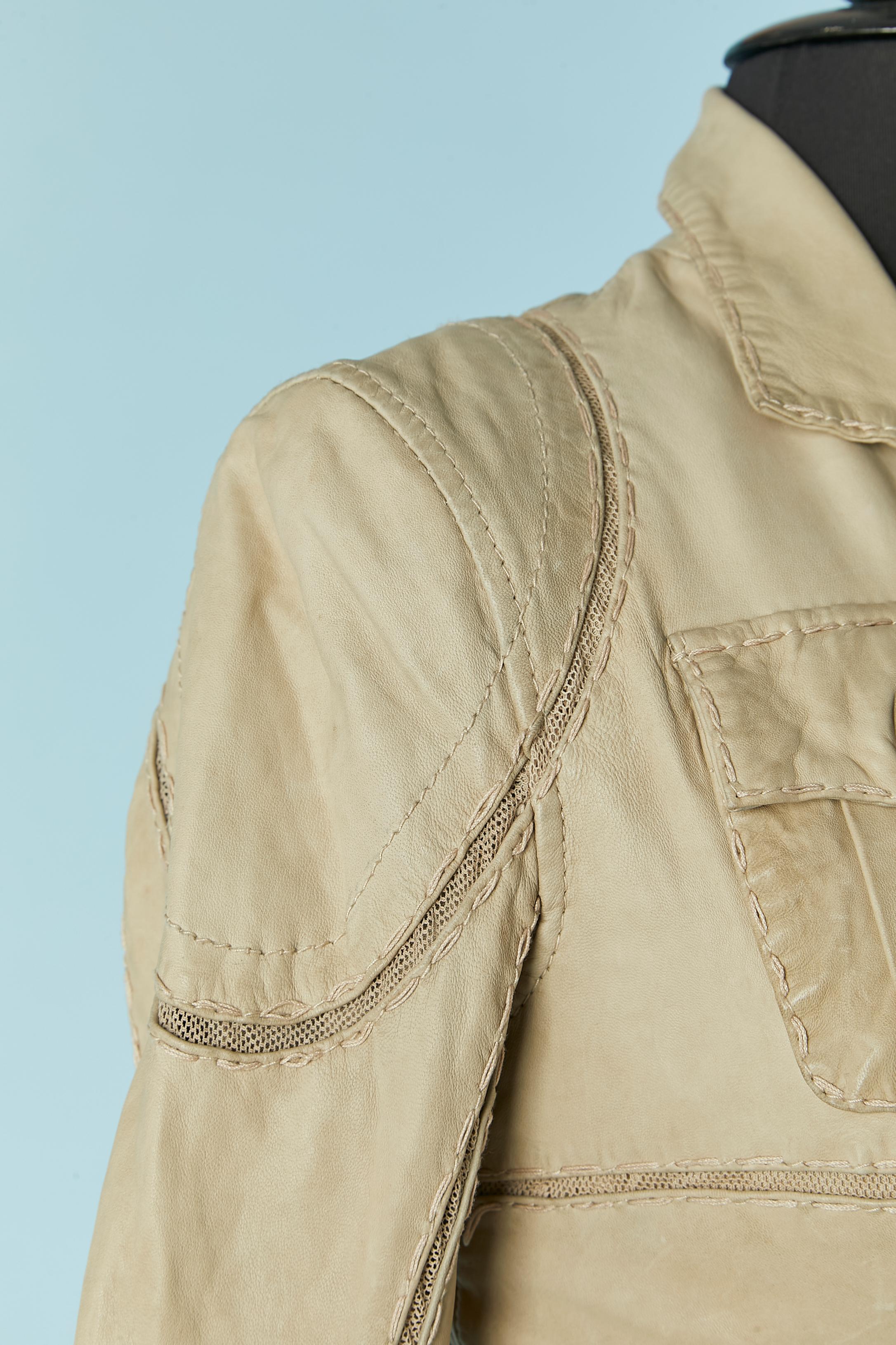 Beige leather single breasted jacket with top-stitching Jean-Paul Gaultier Jeans For Sale 2
