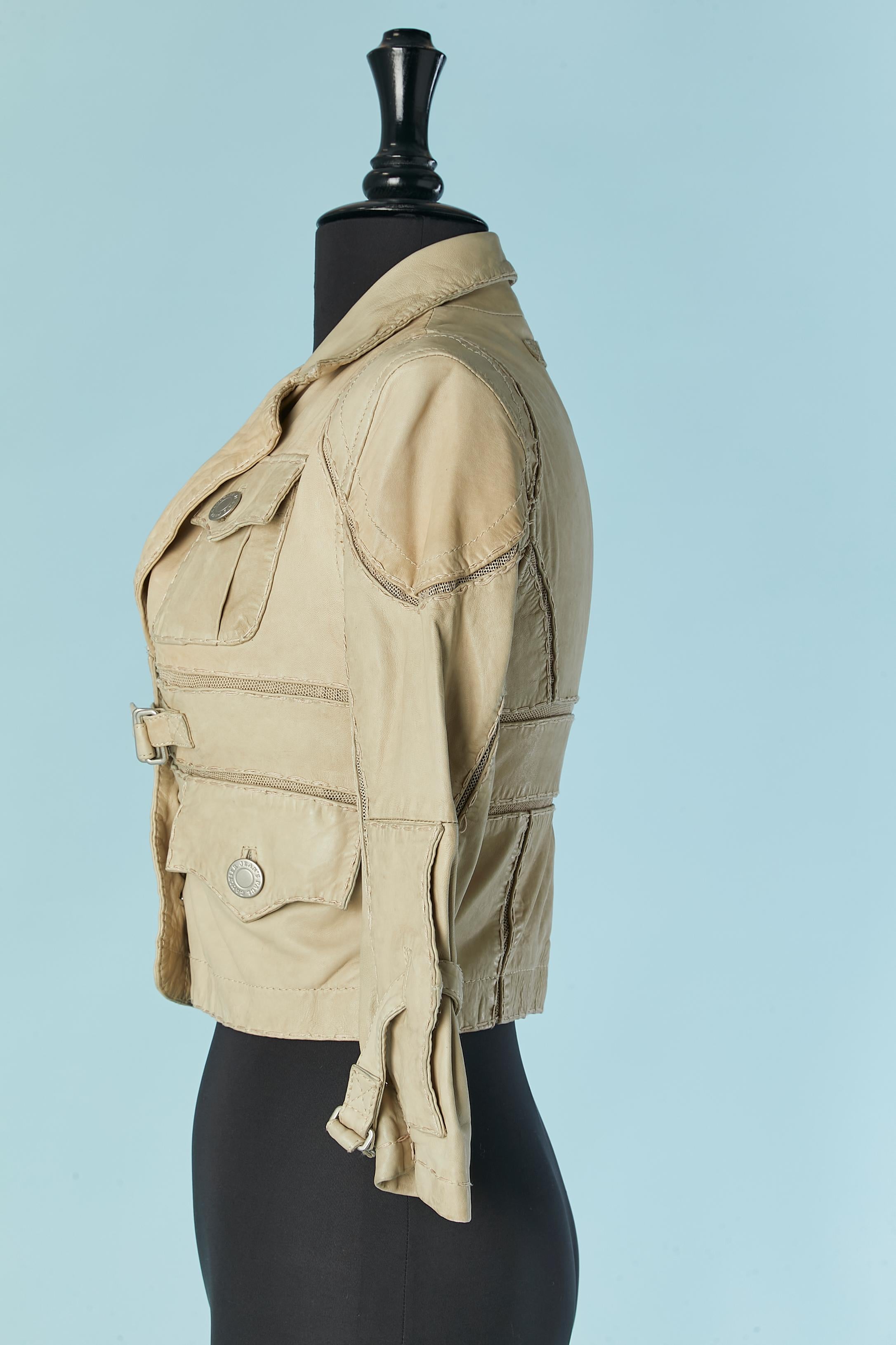 Beige leather single breasted jacket with top-stitching Jean-Paul Gaultier Jeans For Sale 3