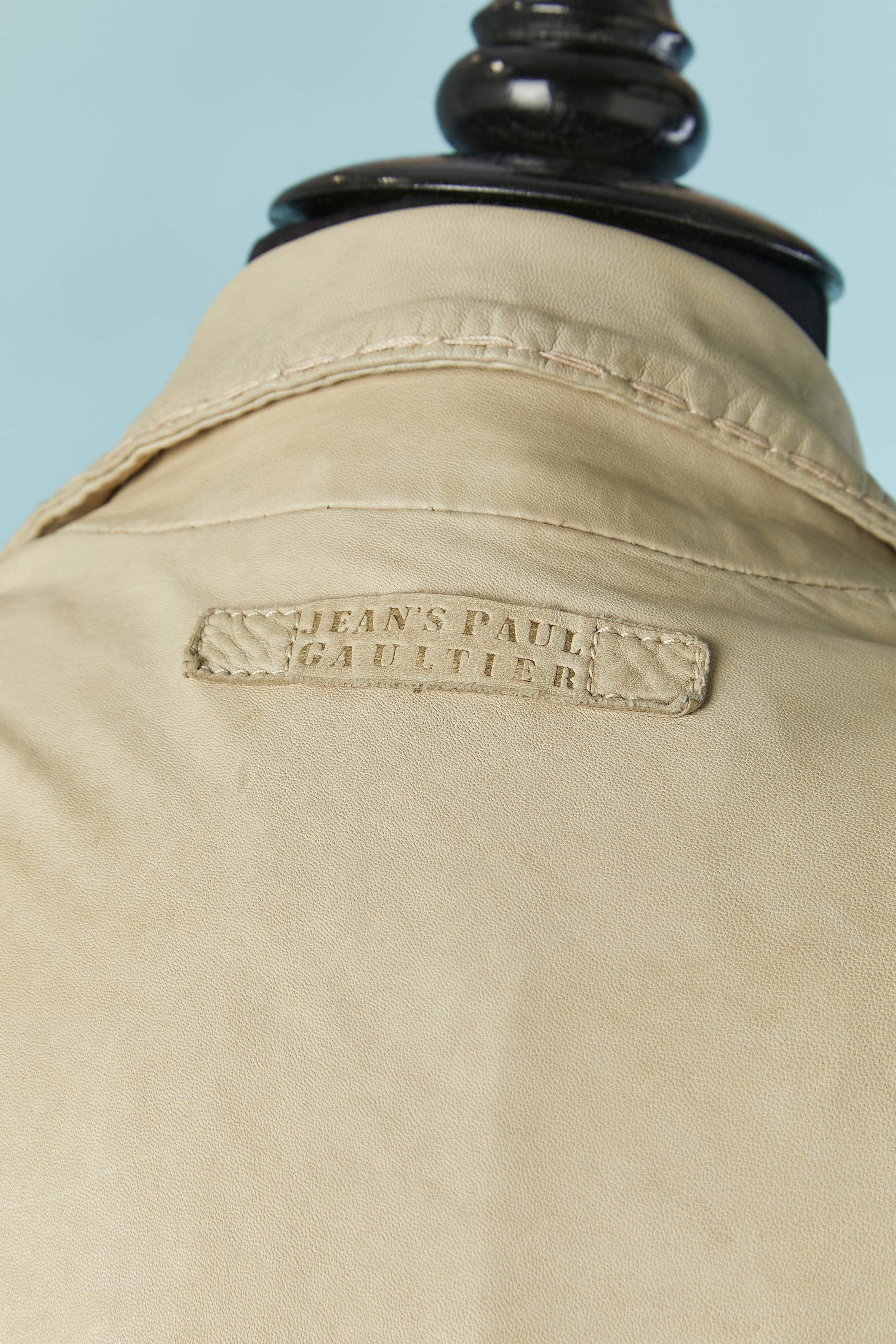 Beige leather single breasted jacket with top-stitching Jean-Paul Gaultier Jeans For Sale 5
