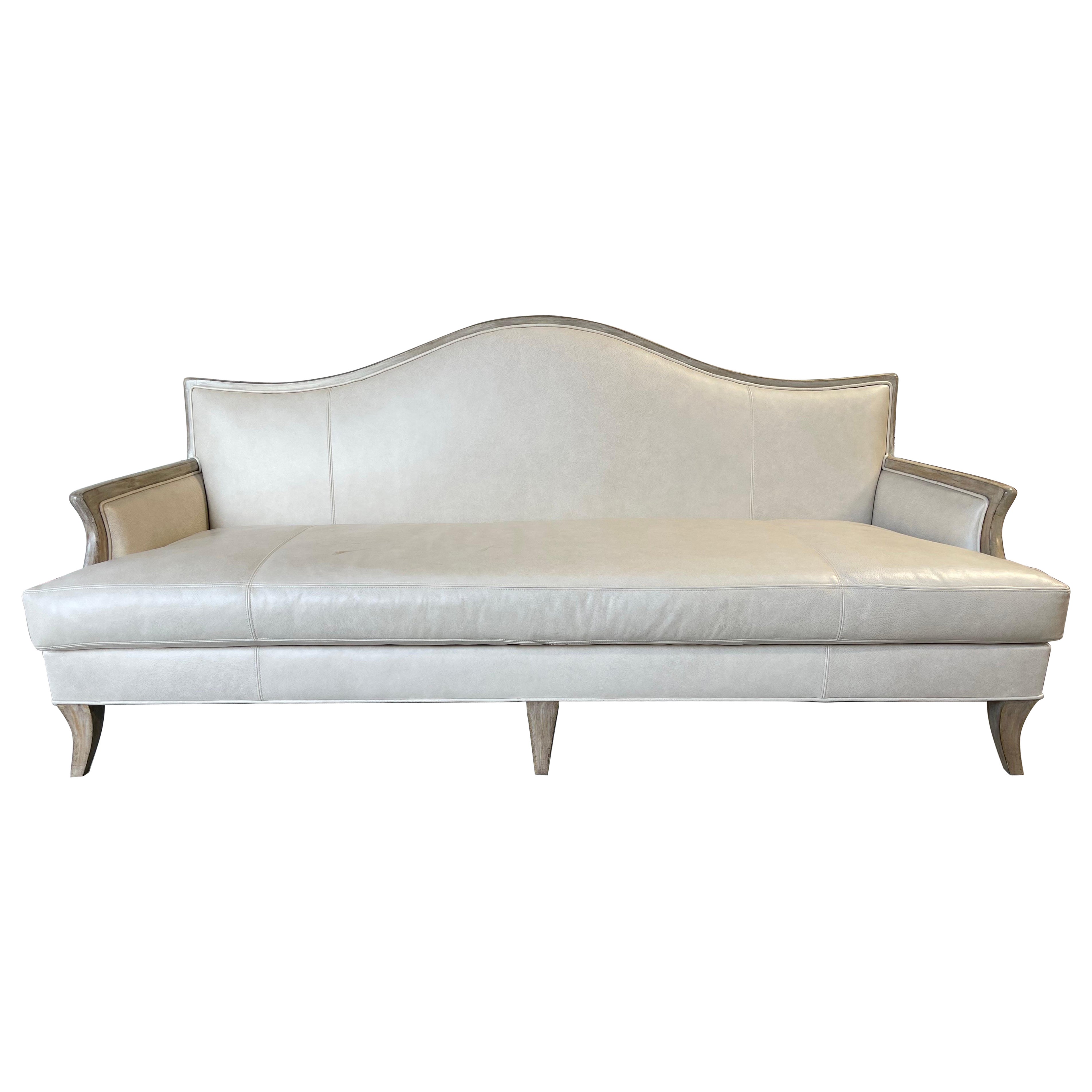 Beige Leather Sofa with Grey Washed Paint on Arms and Feet, 21st Century For Sale