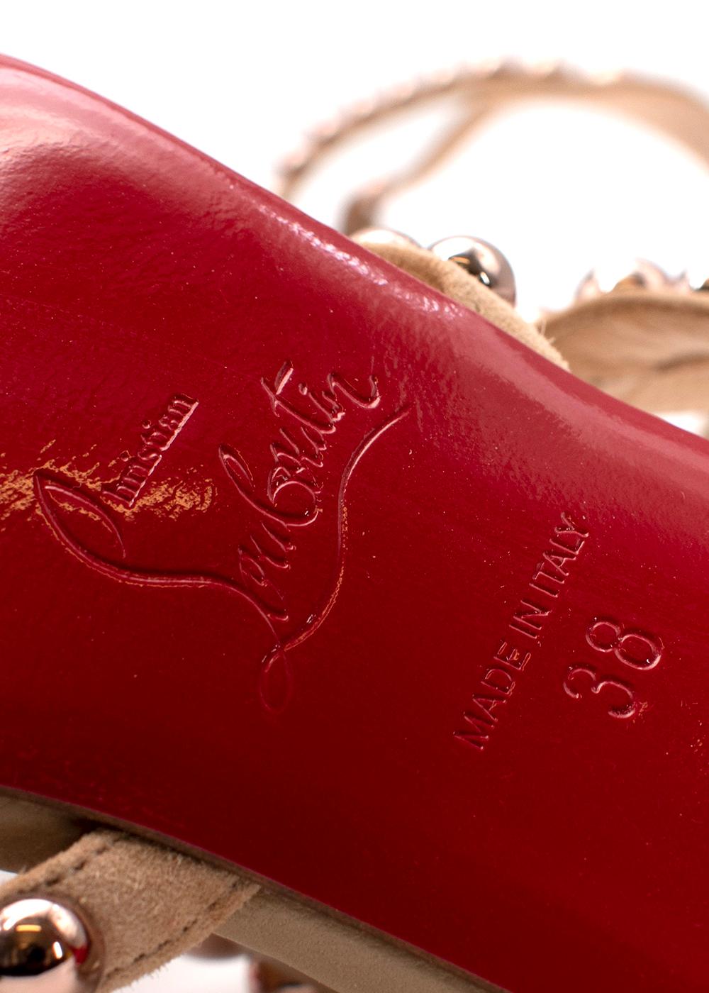 Beige Leather Studded Heeled Sandals For Sale 4