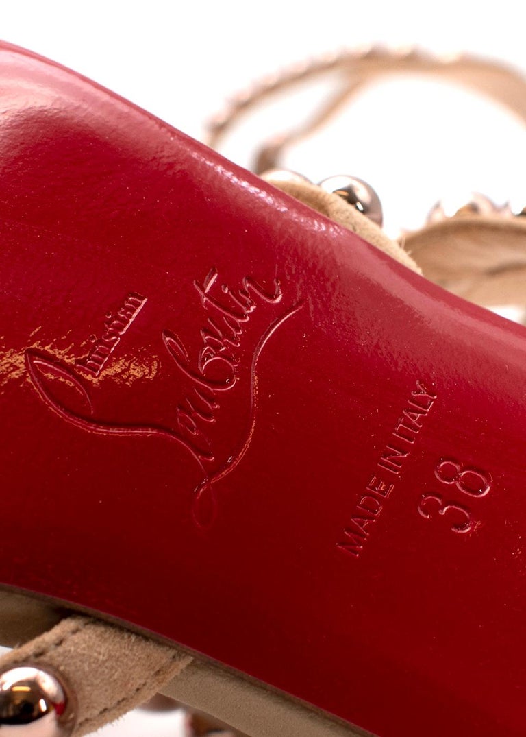 Beige Leather Studded Heeled Sandals For Sale 6