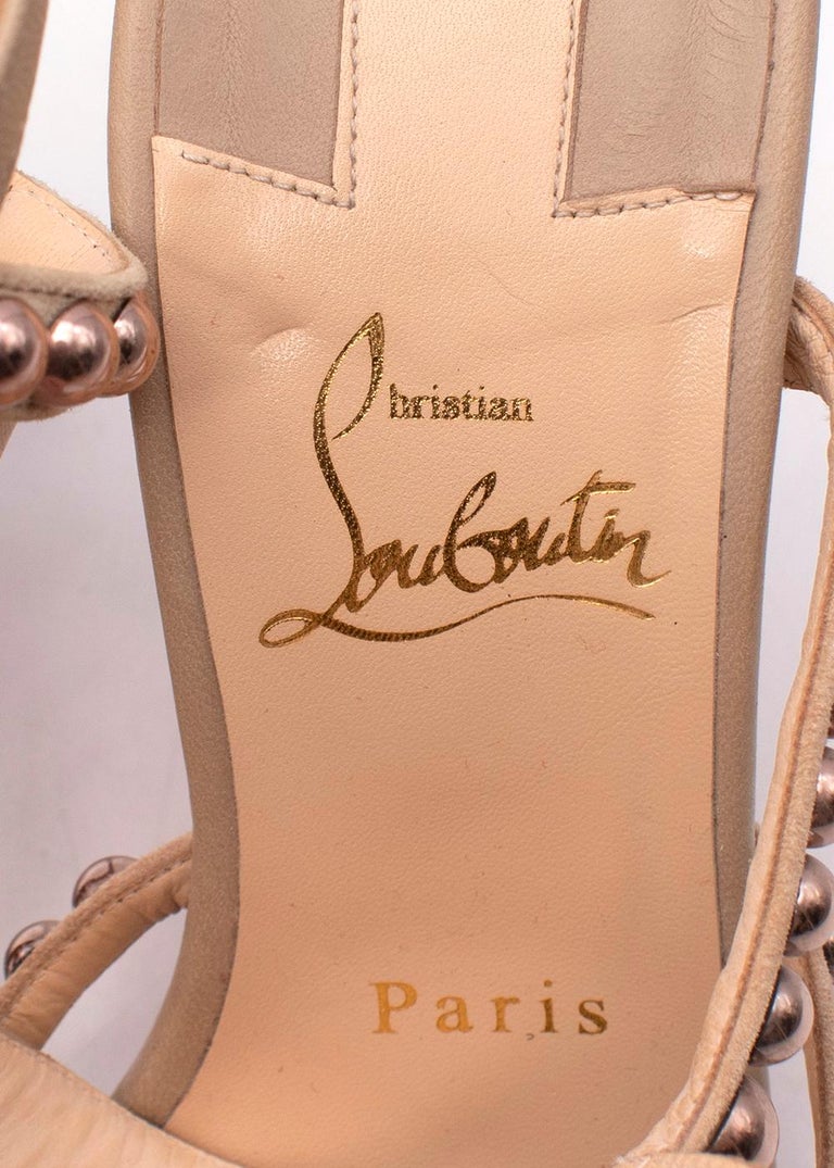 Beige Leather Studded Heeled Sandals For Sale 2