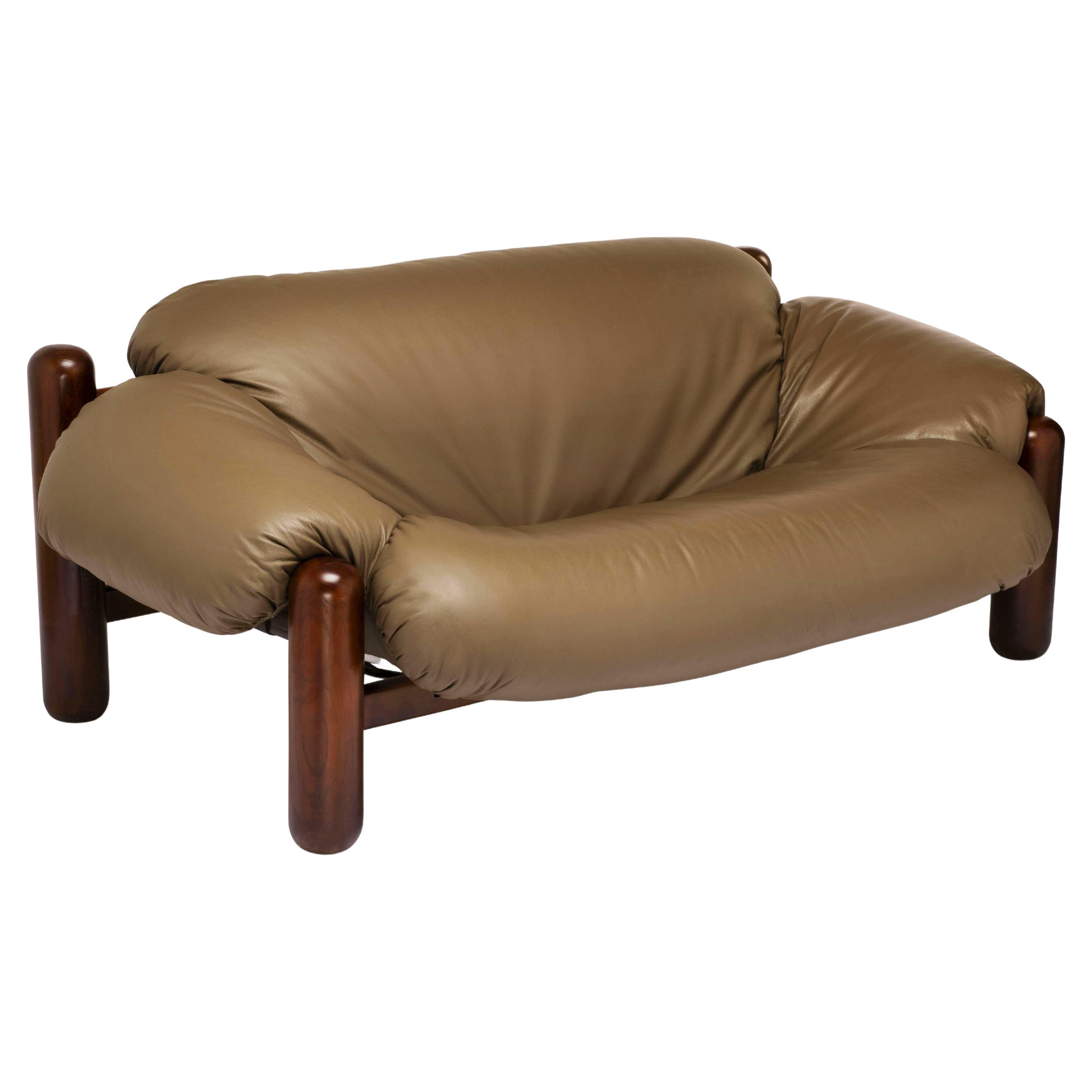 Zweisitzer-Sofa aus Leder in Beige, 1970er-Jahre