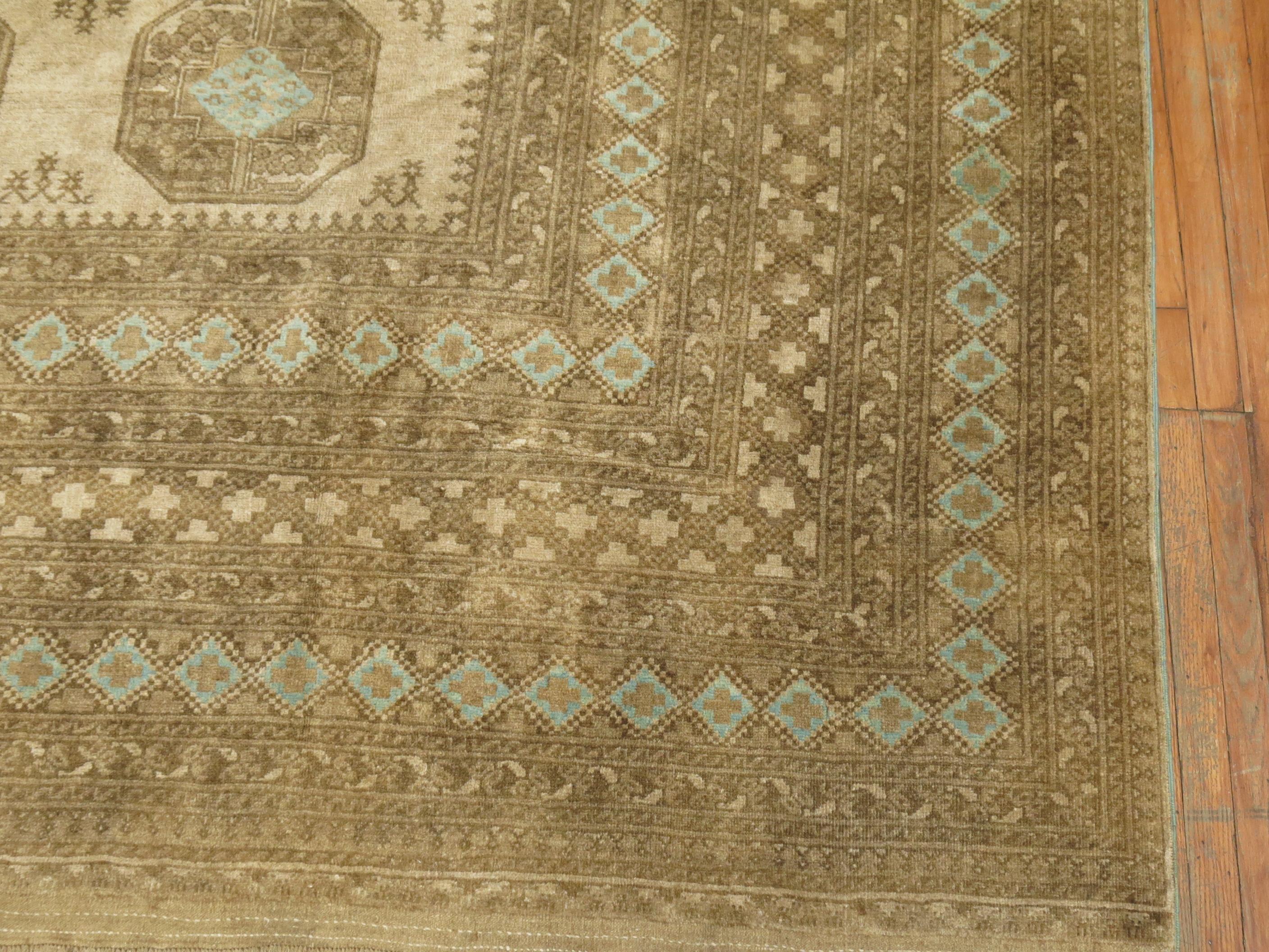 Beige Light Blue Neutral Room Size Tribal Ersari Carpet In Good Condition In New York, NY