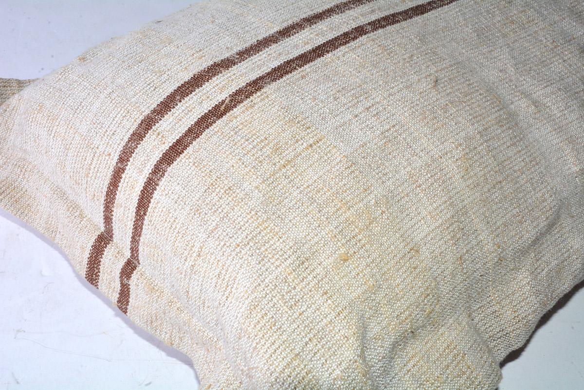 Rustic Beige Linen Pillow with Brown Double Stripes