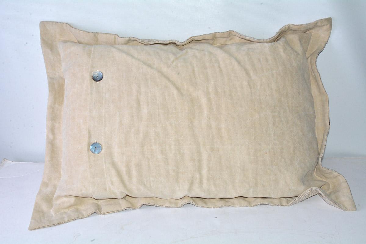European Beige Linen Pillow with Brown Double Stripes