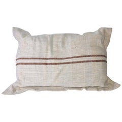 Retro Beige Linen Pillow with Brown Double Stripes