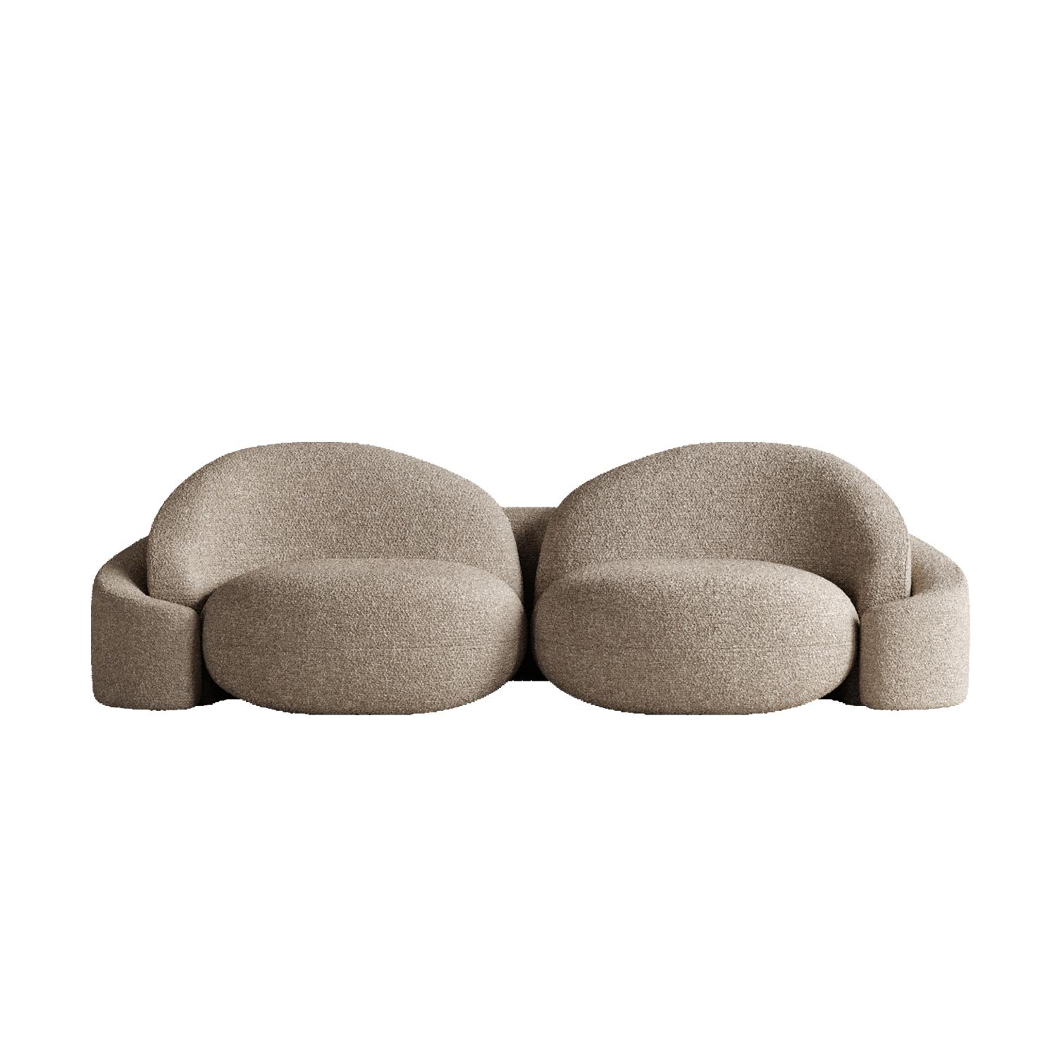 Beige Lovers Sofa by Plyus Design
Dimensions: D 110 x W 240 x H 73 cm
Materials:  Wood, HR foam, polyester wadding, fabric upholstery.

“Lovers” sofa.
Once upon a time there were two lonely chairs named 