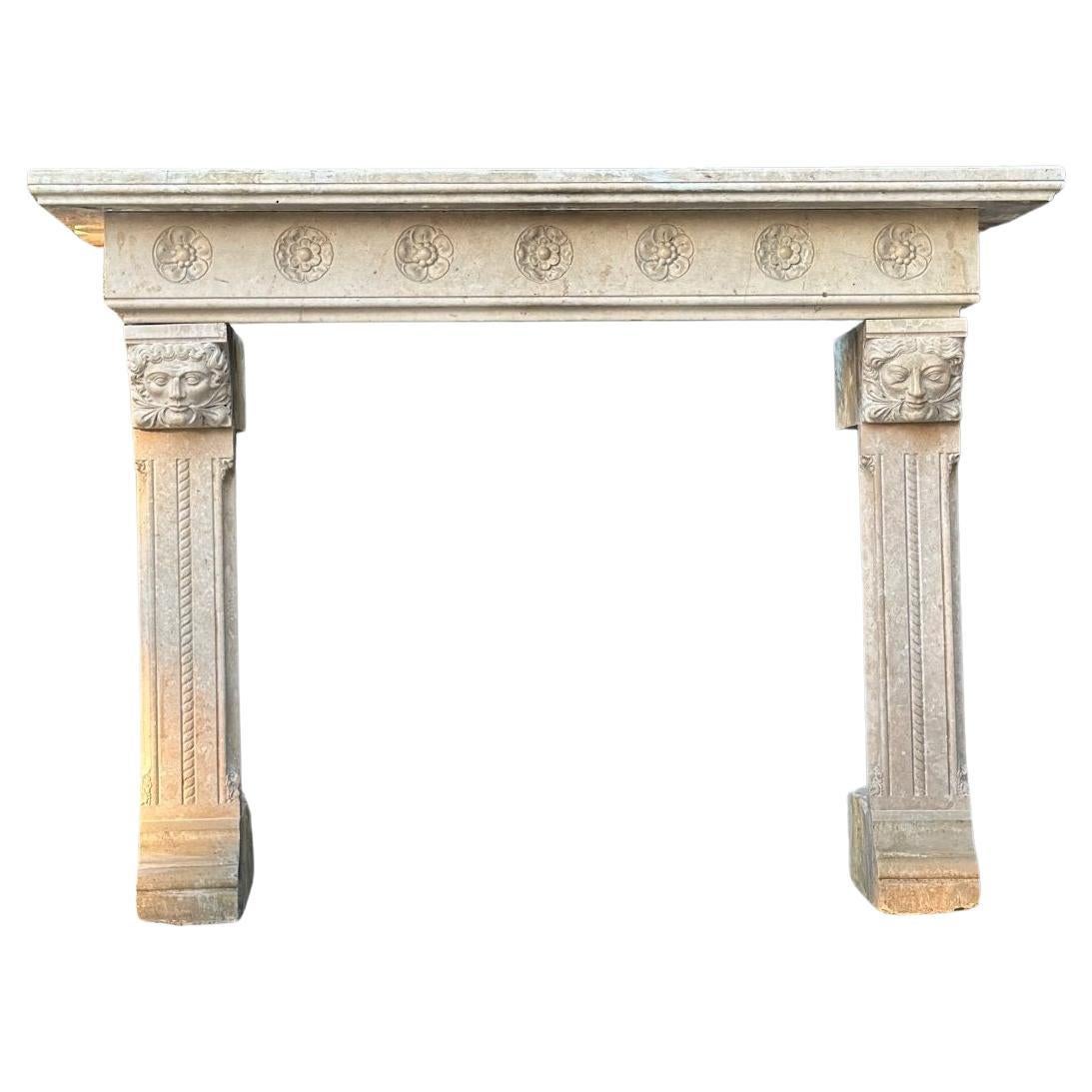 Beige Lumel Marble Fireplace In Neo-gothic Style Circa 1880 For Sale