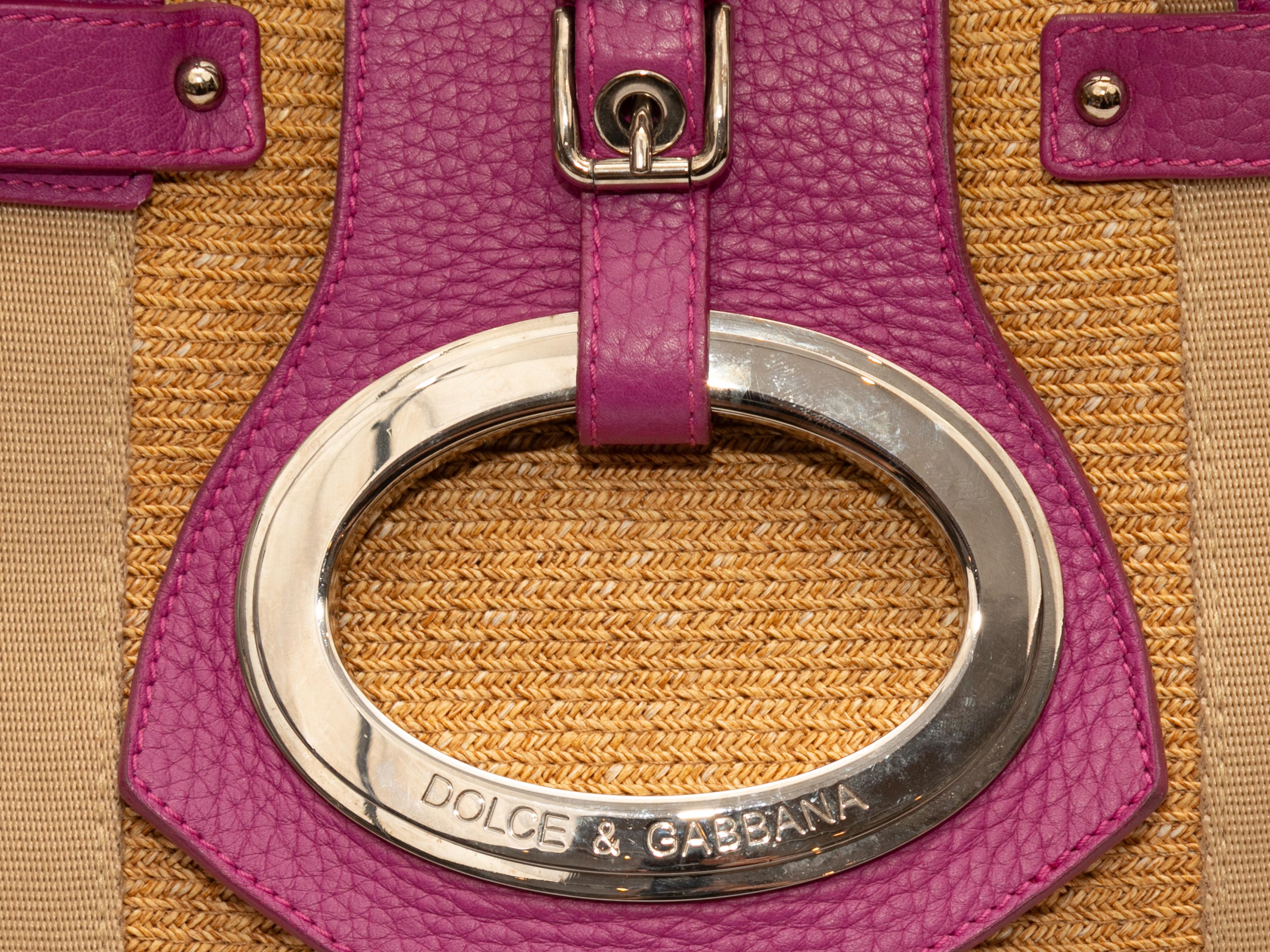 Beige & Magenta Dolce & Gabbana Straw Tote Bag For Sale 3