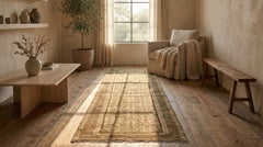 Beige Malayer Wool Hand Knotted Runner 3 ft x 9 ft , Tribal Lattice Path
