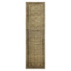 Beige Malayer Wool Hand Knotted Runner 3 ft x 9 ft , Tribal Lattice Path