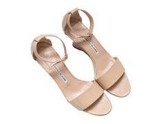 Beige Manolo Blahnik Ankle Strap Wedge Sandals Size 38.5