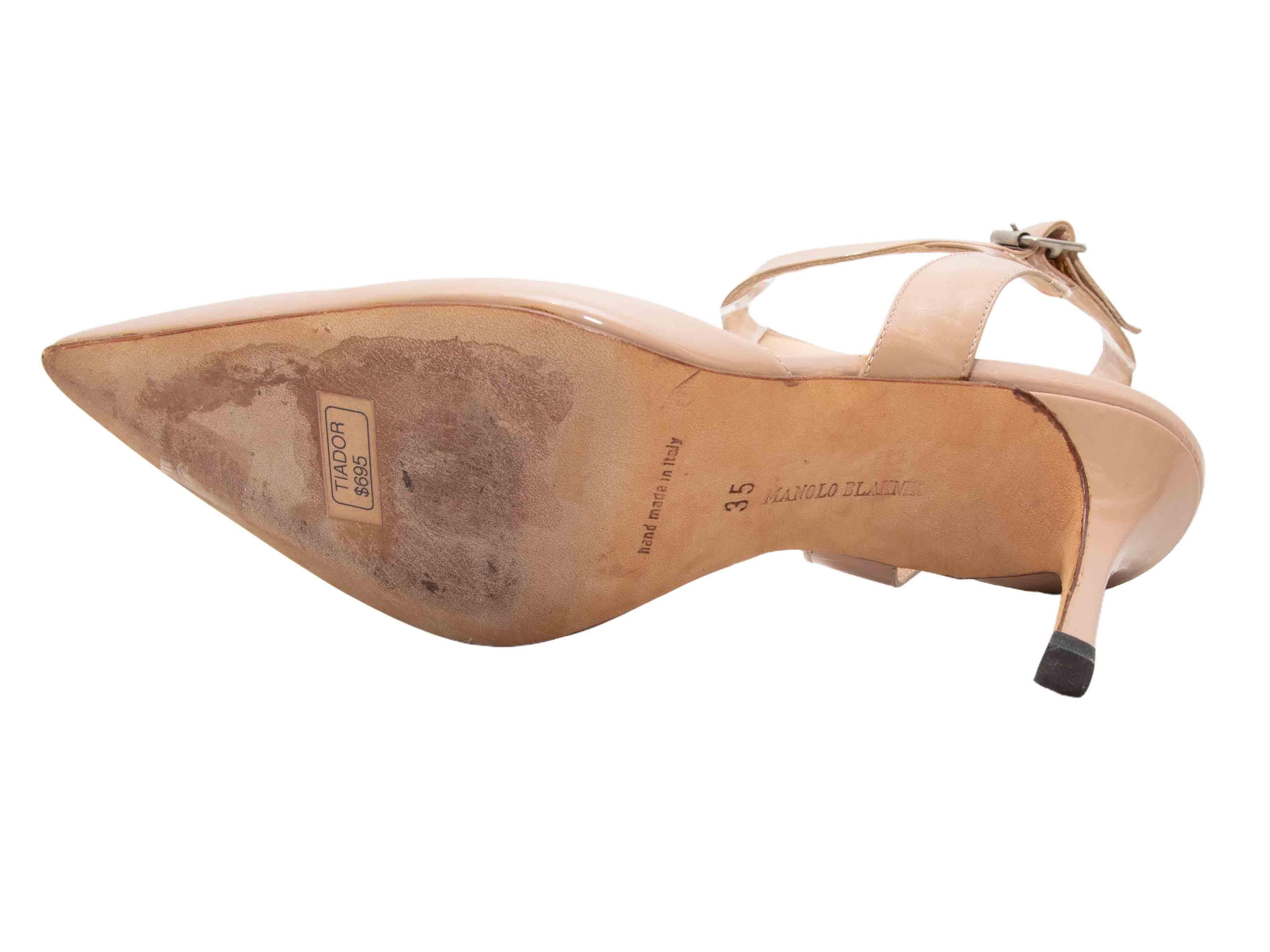 Talons à bouts pointus en vernis beige Manolo Blahnik Taille 35 Pour femmes en vente