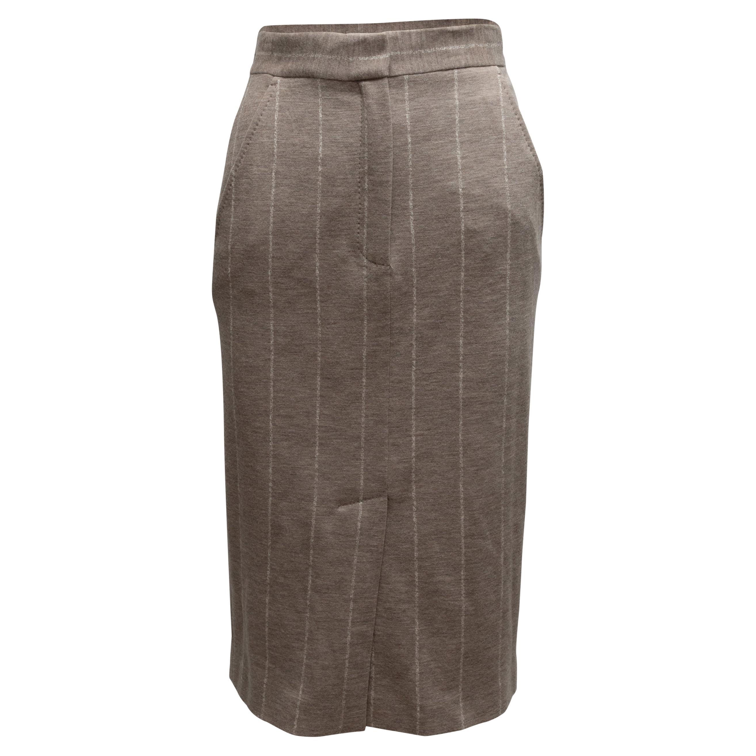 Beige Max Mara Striped Virgin Wool Pencil Skirt Size IT 38 For Sale