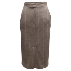 Beige Max Mara Striped Virgin Wool Pencil Skirt Size IT 38