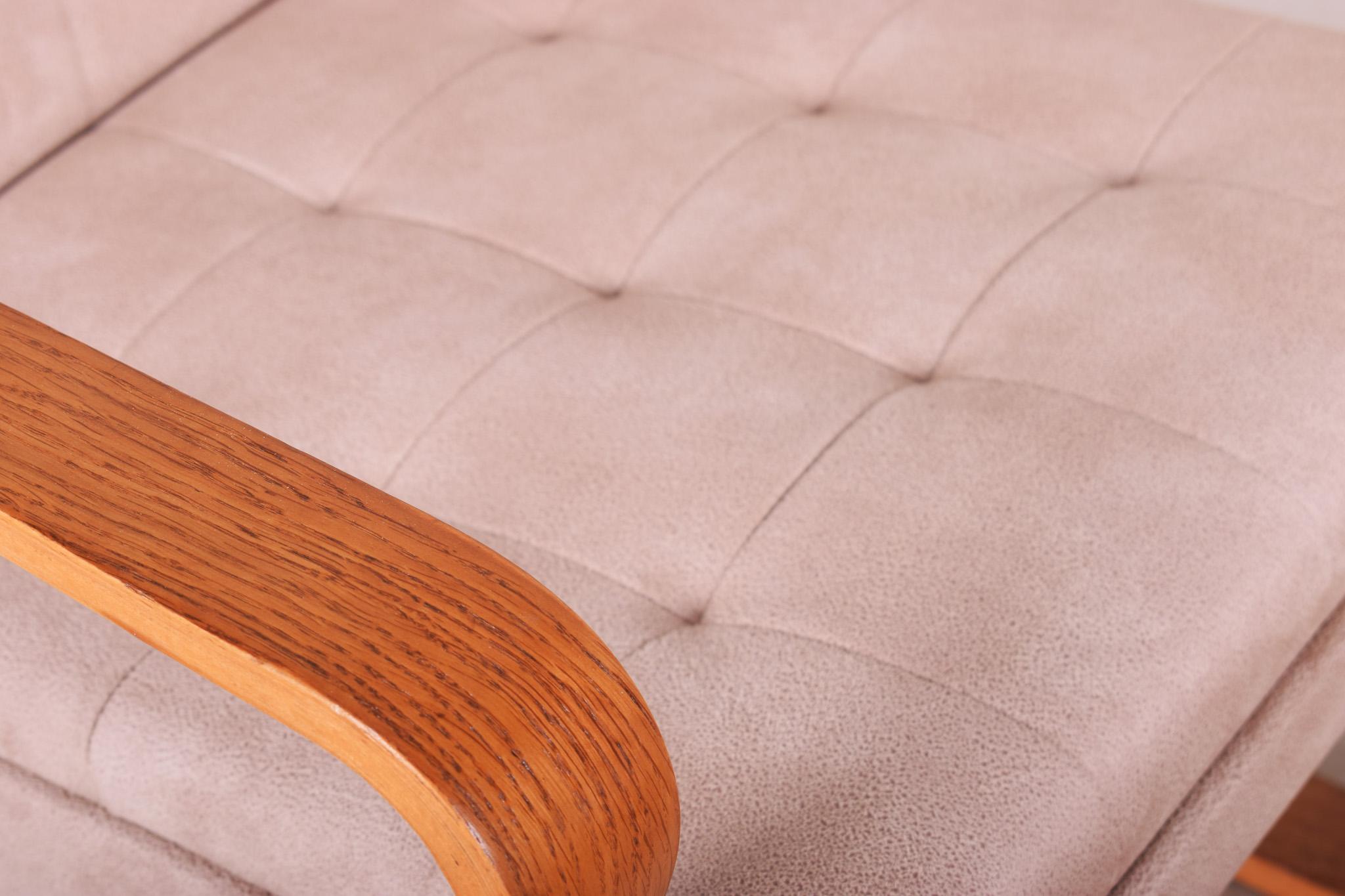 Czech Beige Mid Century Armchair with Foot Stool Made in the 1960s, Refurbished For Sale