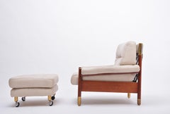 Beige Midcentury Lounge Chair with Ottoman Model "Sella" by Carlo de Carli