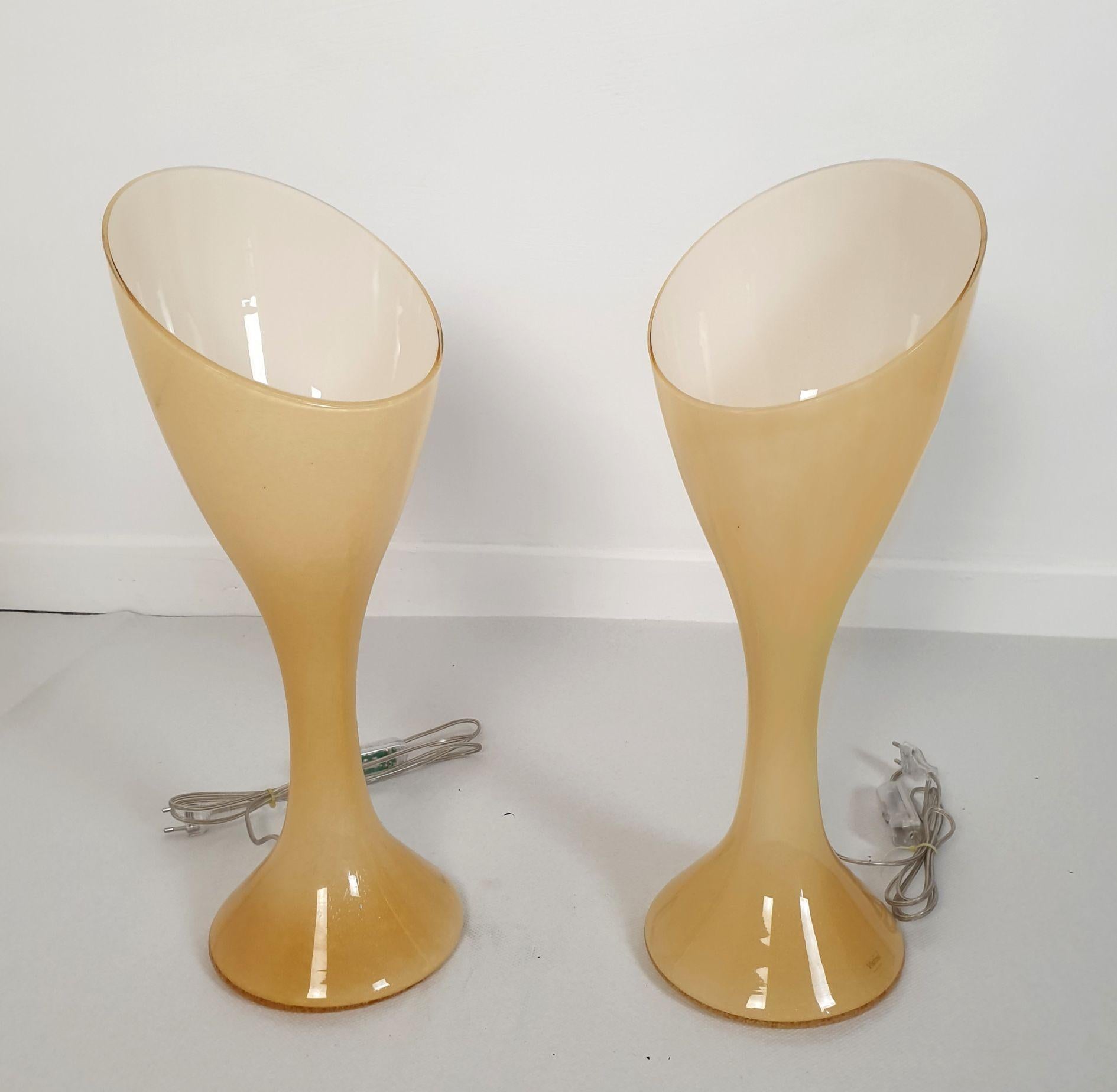 Mid-Century Modern Mid Century Murano glass lamps by Vistosi - a pair For Sale
