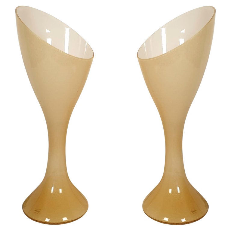 Beige MidCentury Modern Murano Glass Lamps by Vistosi, Stamped, a Pair