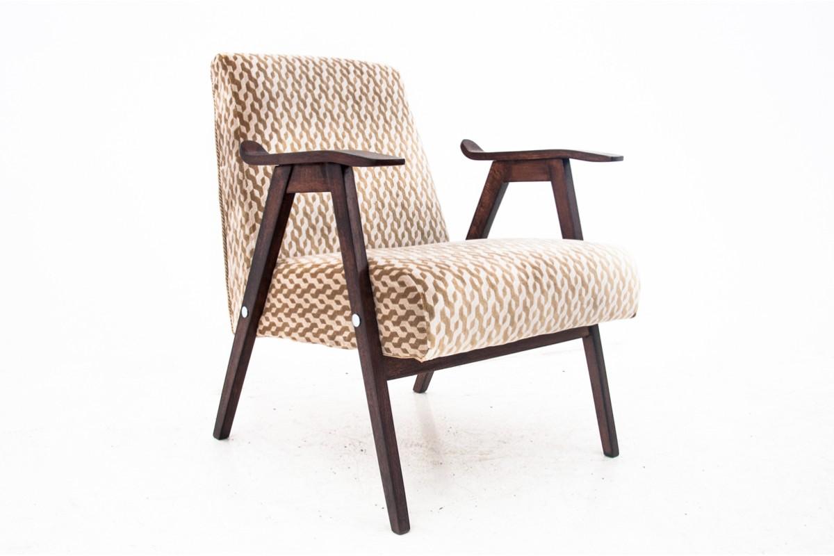 Walnut Beige Mid-Century Modern Armchair, 1960s For Sale