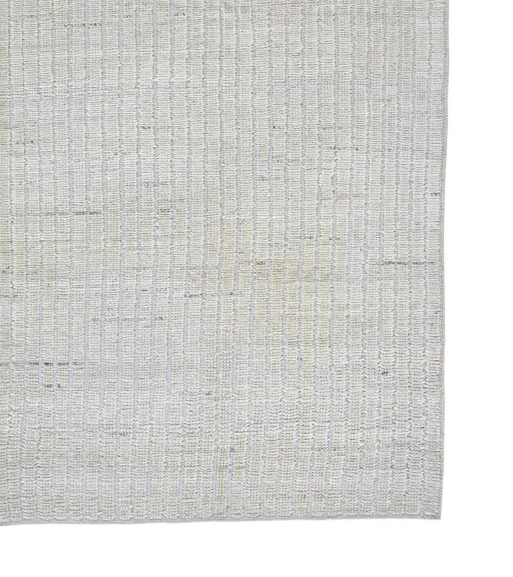 Contemporary Beige Minimalist Textured Handmade Runner For Sale