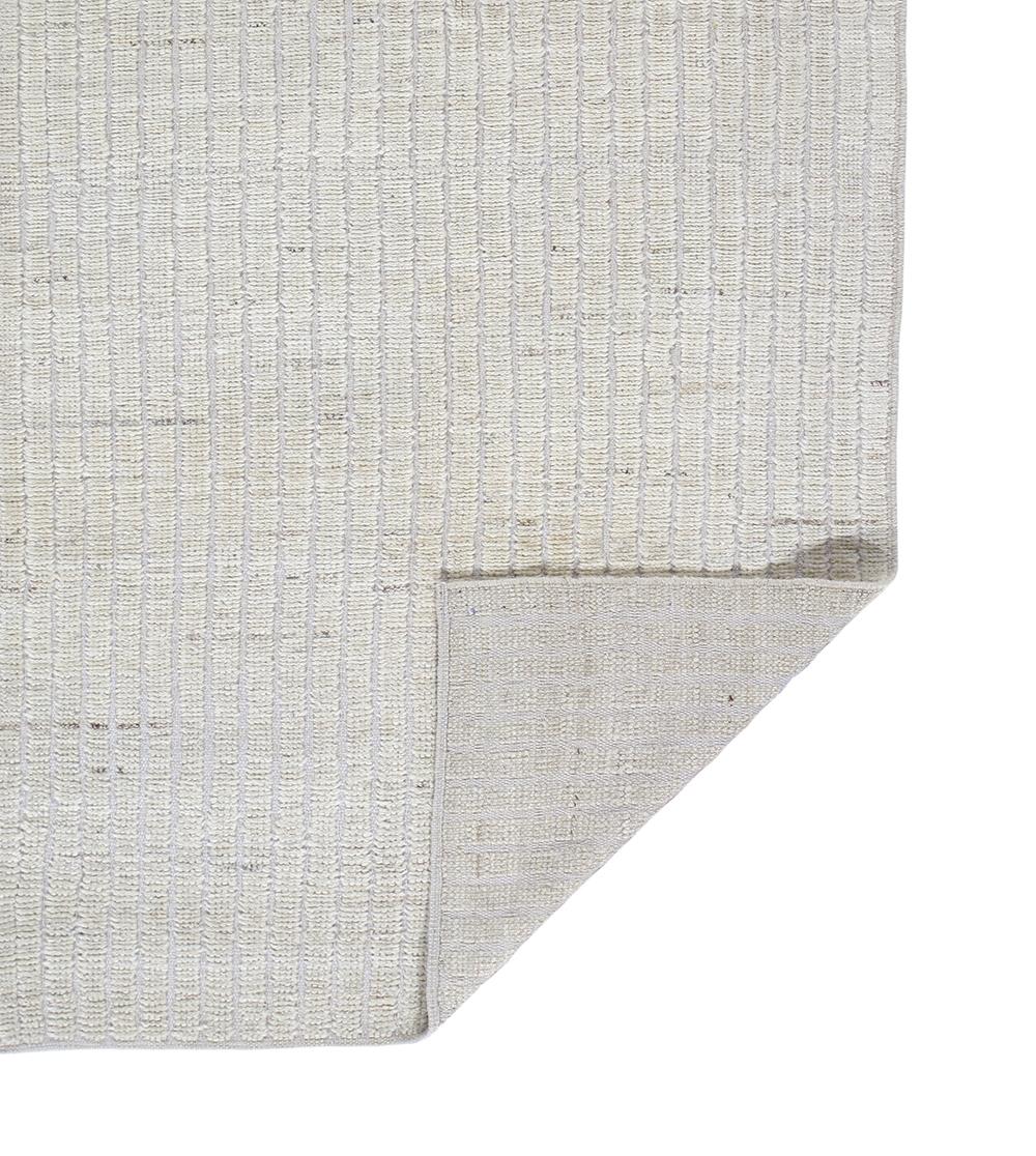 Wool Beige Minimalist Textured Handmade Runner For Sale