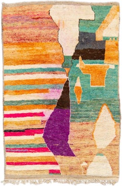 Beige Modern Beni Ourain Moroccan Handmade Multicolor Abstract Wool Rug