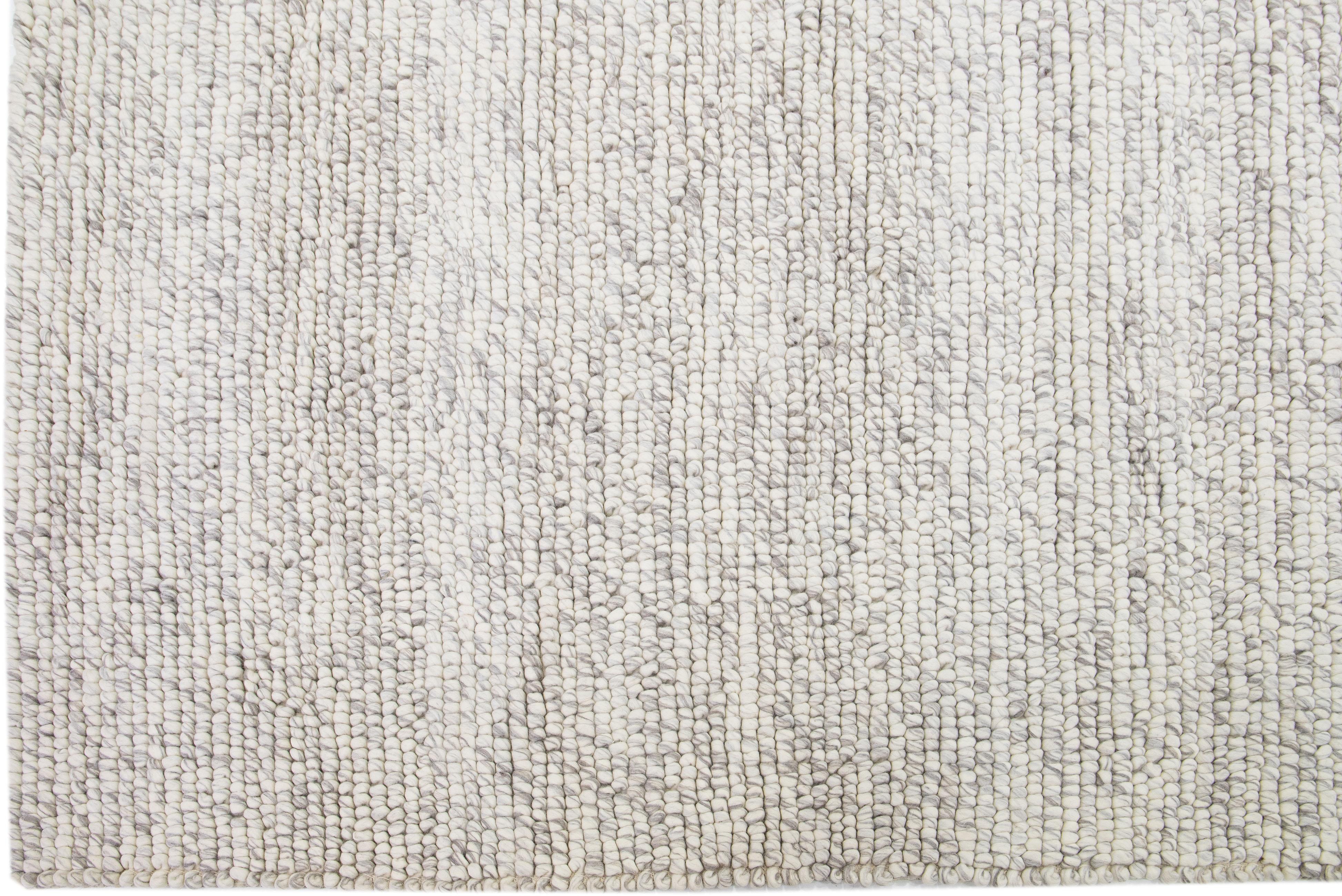 Hand-Woven Beige Modern Felted Textuted Wool Rug by Apadana For Sale