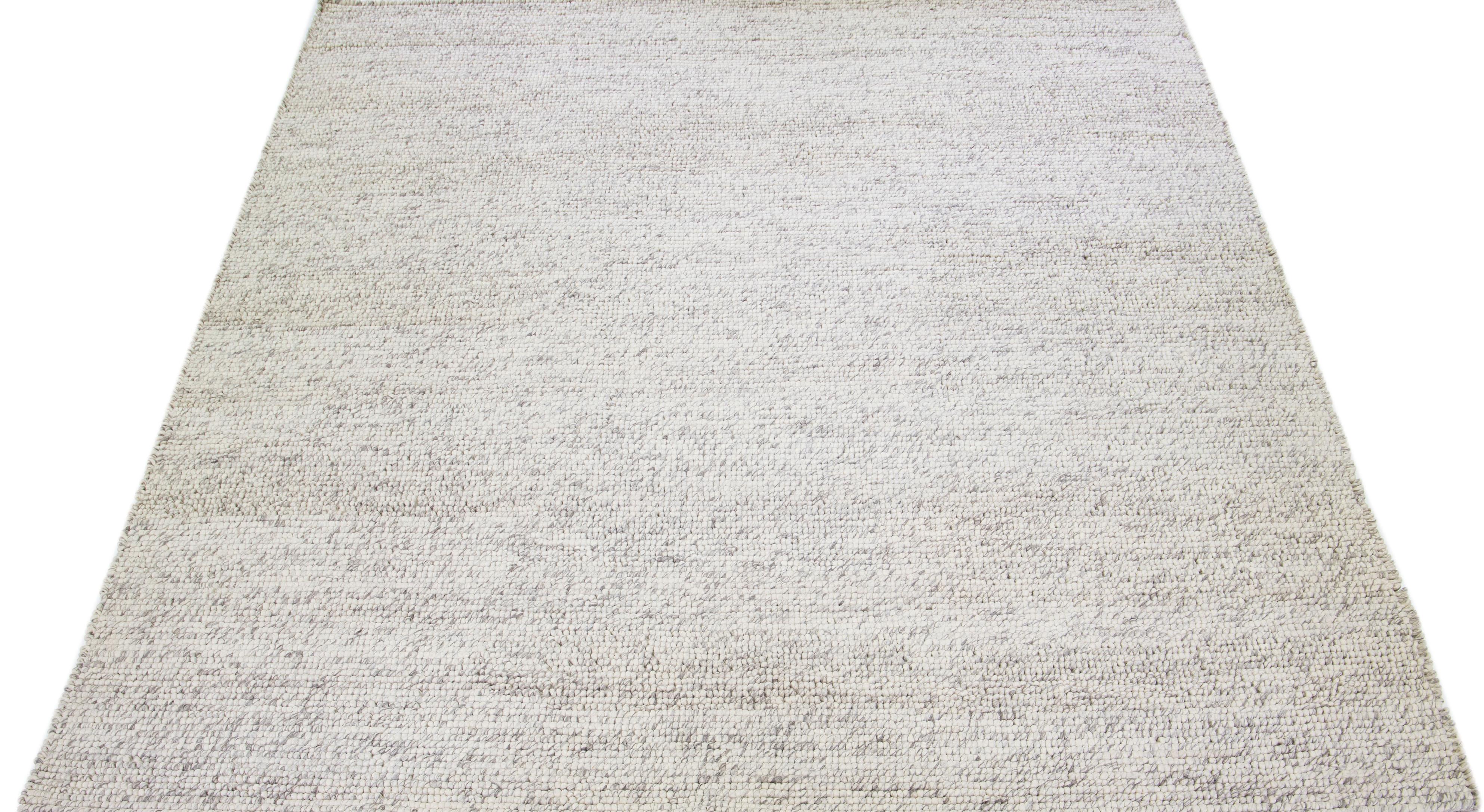 Beige Modern Felted Textuted Wool Rug By Apadana In New Condition For Sale In Norwalk, CT