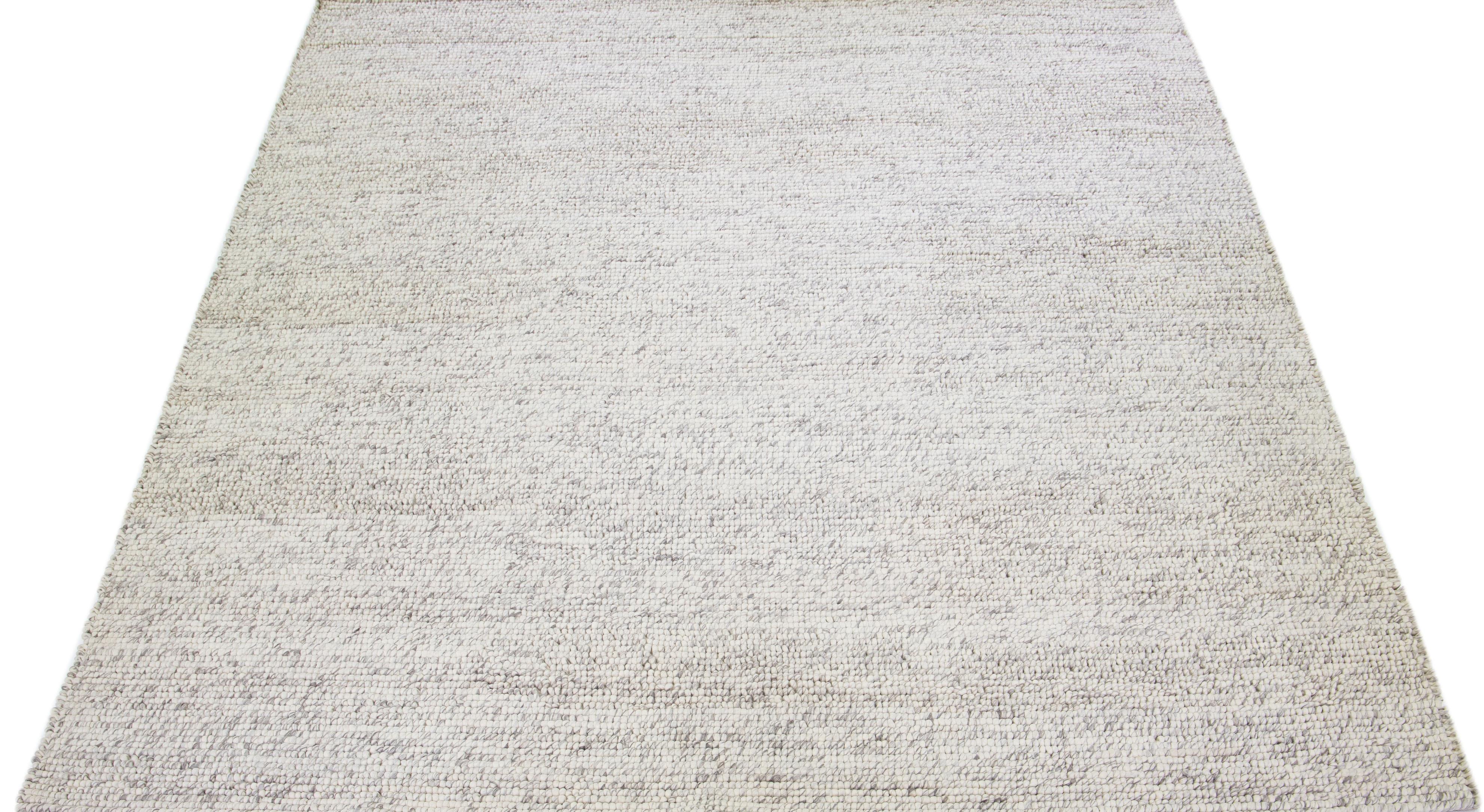 Beige Modern Felted Textuted Wool Rug by Apadana In New Condition For Sale In Norwalk, CT