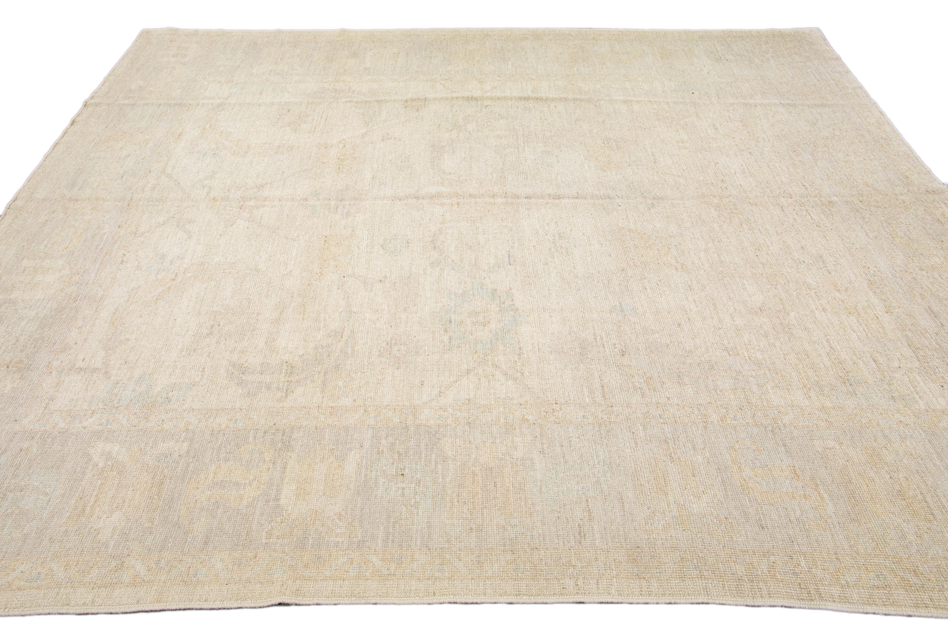 Beige Modern Khotan Handmade Allover Designed Wool Rug In New Condition For Sale In Norwalk, CT