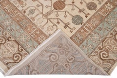 Beige Modern Khotan Style Handmade Geometric Wool Rug