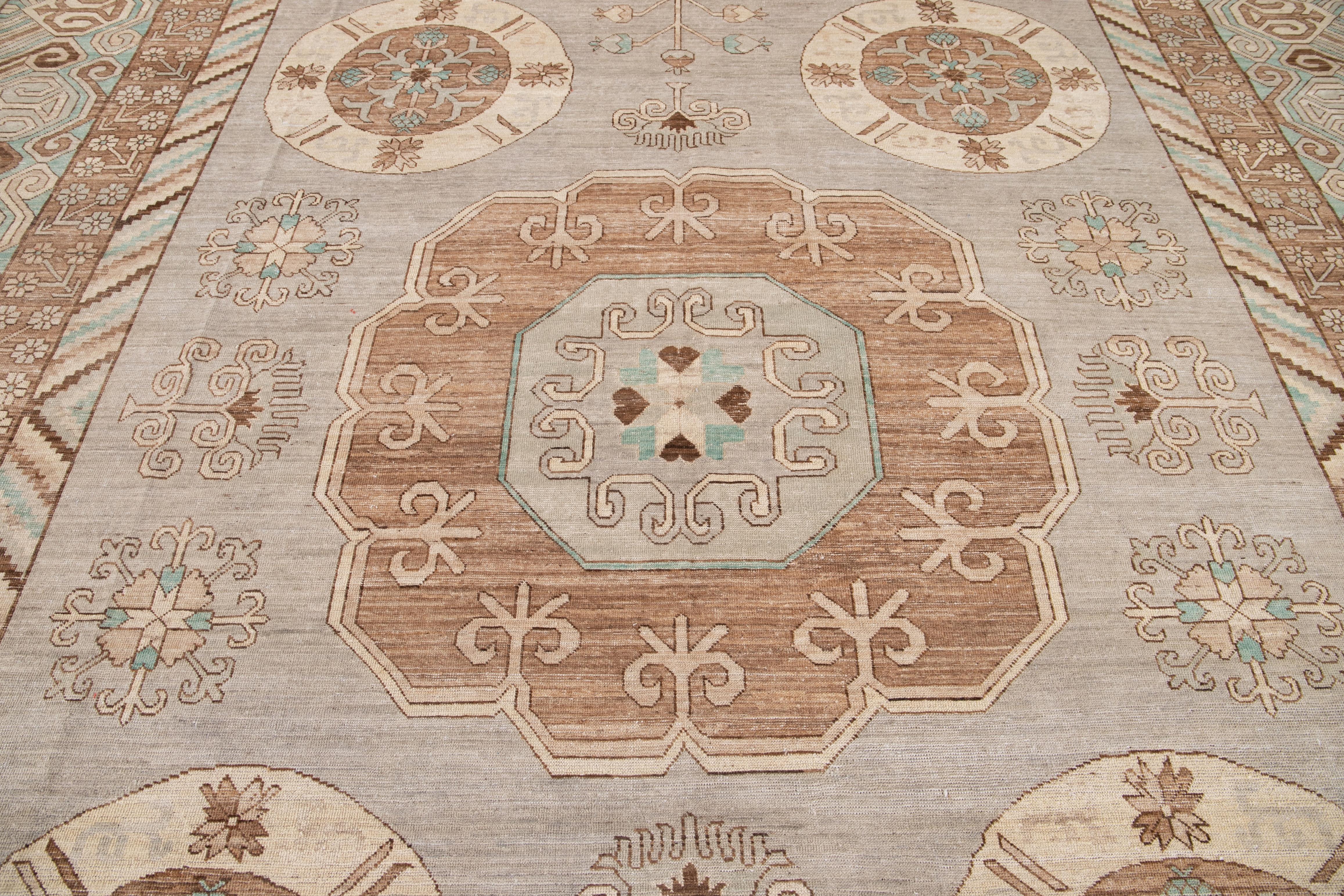 Beige Modern Khotan Style Handmade Wool Rug For Sale 5