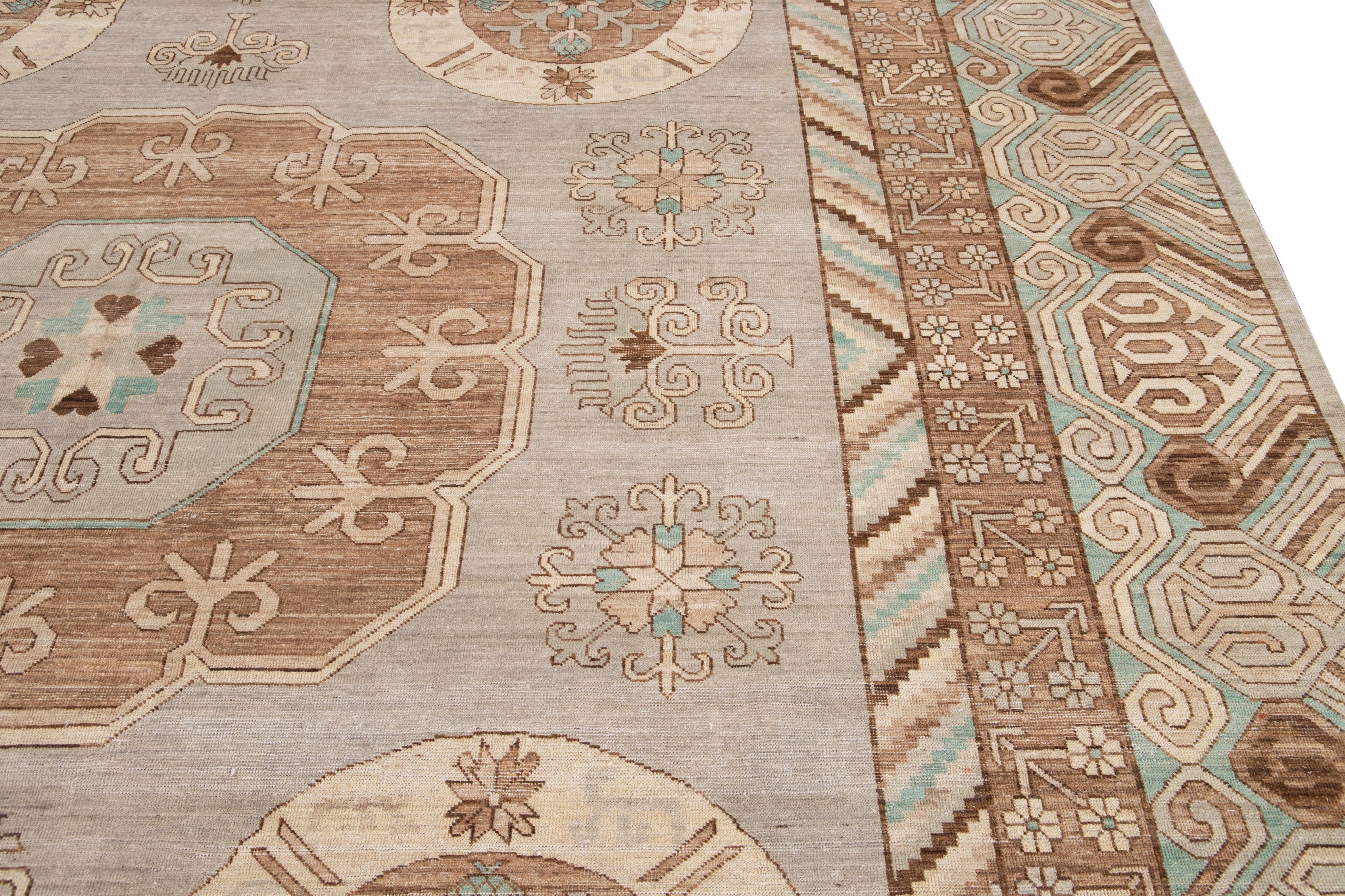 Beige Modern Khotan Style Handmade Wool Rug For Sale 6