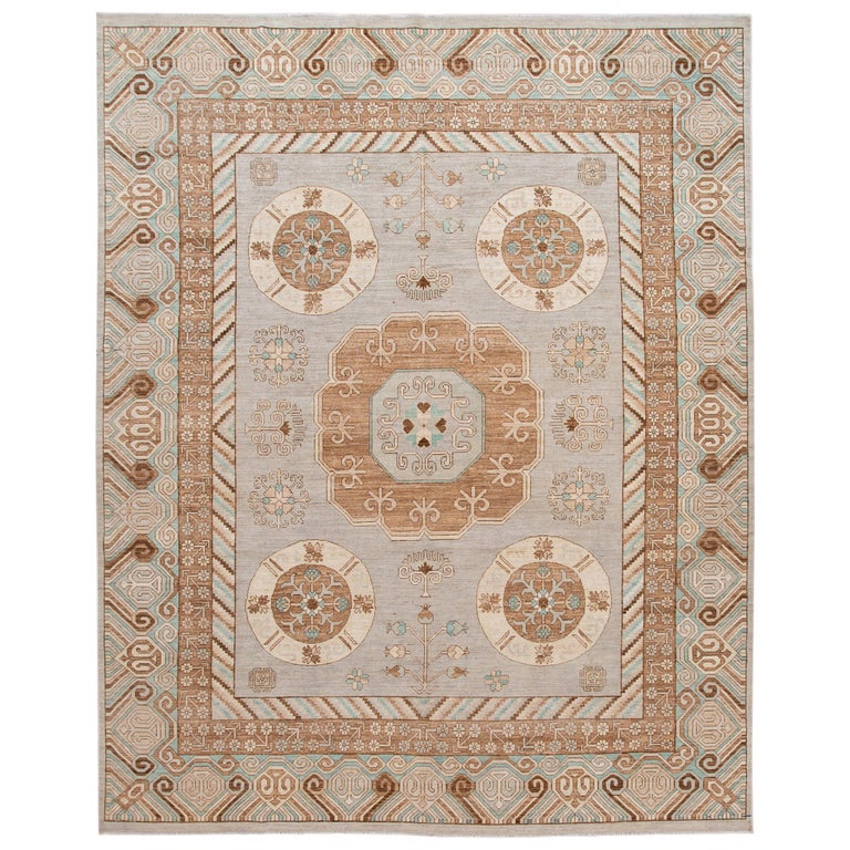 Beige Modern Khotan Style Handmade Wool Rug For Sale at 1stDibs