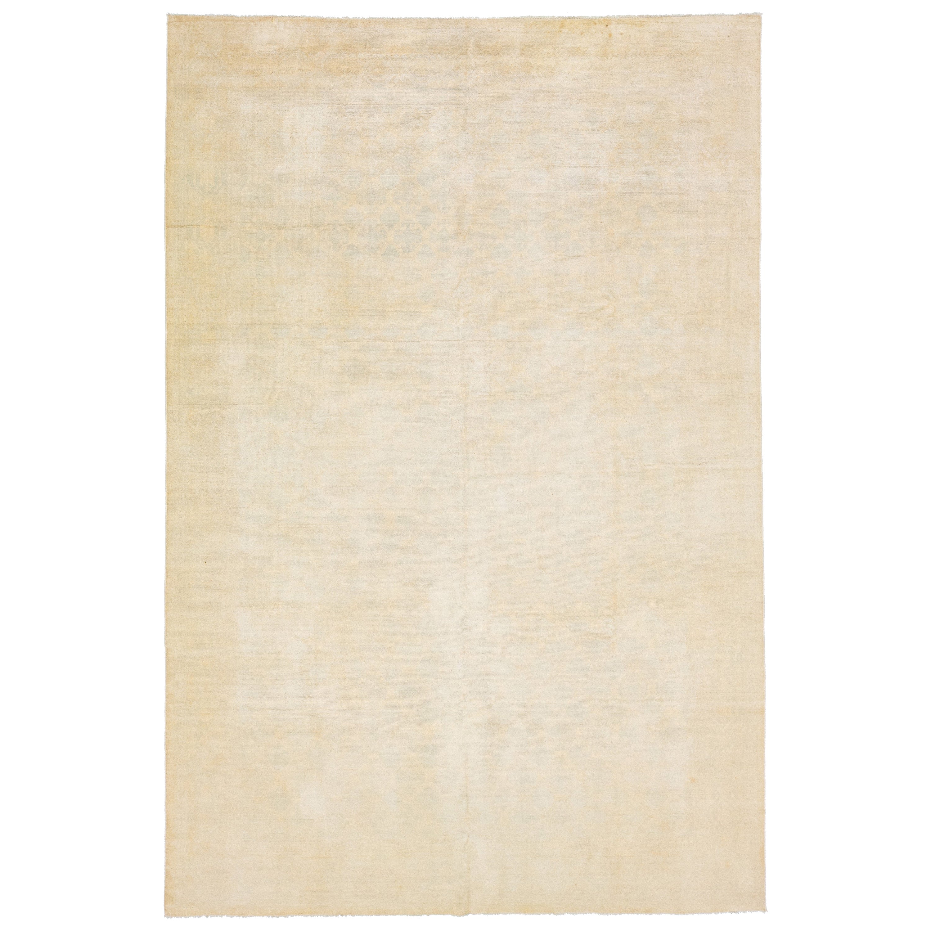 Tappeto di lana moderno beige in stile Khotan con motivo geometrico all'aperto