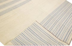 Alfombra de lana a rayas de tejido plano Kilim moderno beige