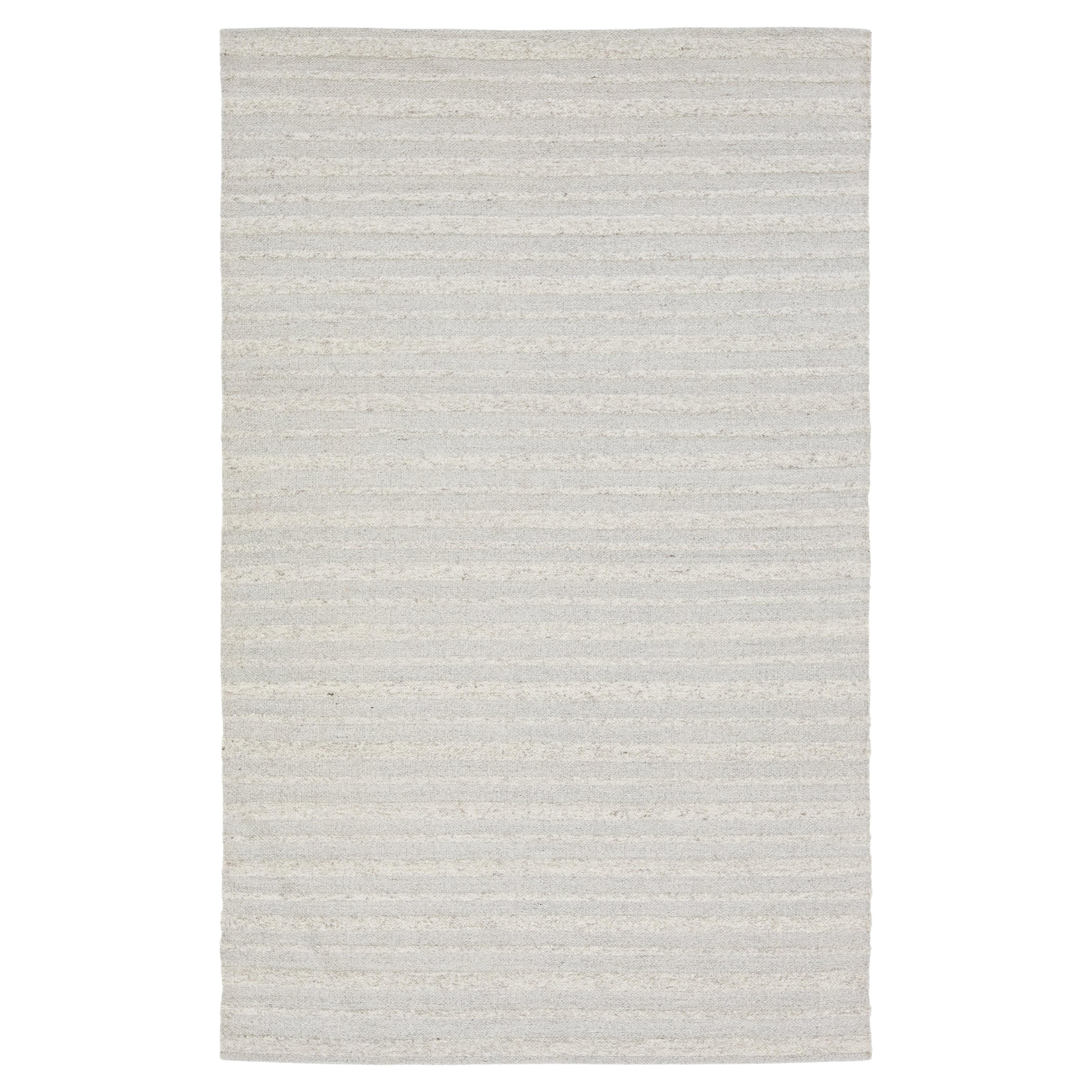 Alfombra de lana de tejido plano Kilim beige con motivo de rayas de Apadana