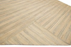 Beige Modern Kilim Handmade Abstract Striped Motif Flatweave Oversize Wool Rug